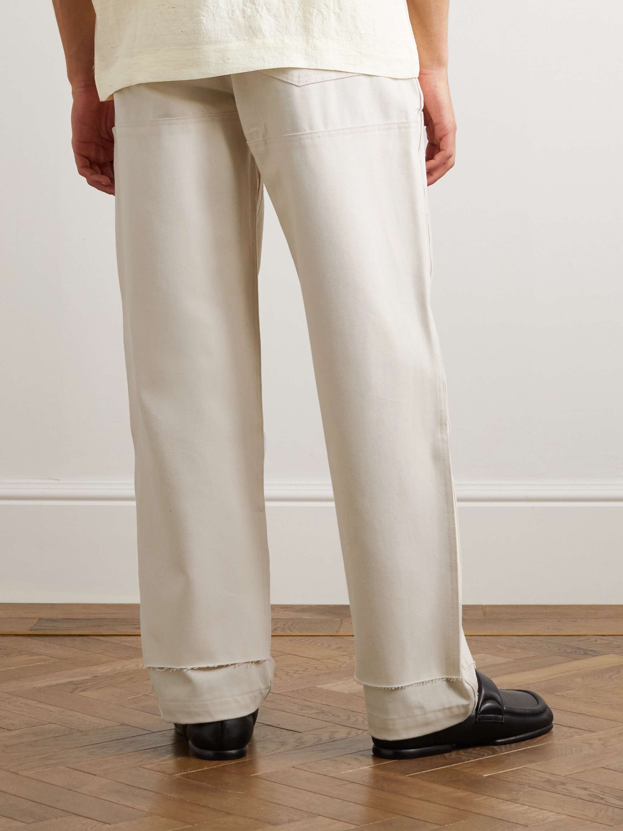 AIREI Straight-Leg Distressed Panelled Cotton-Twill Trousers