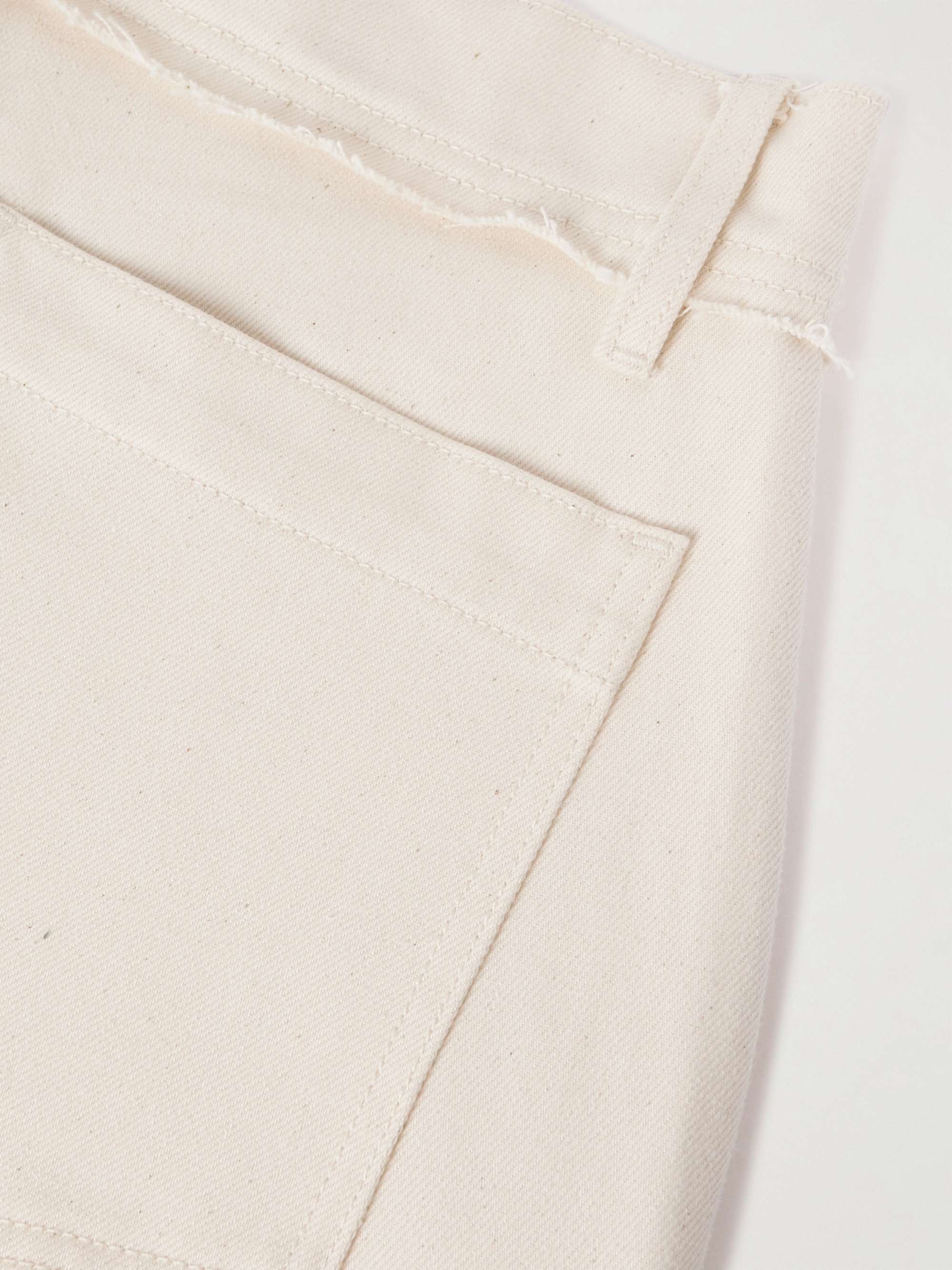 AIREI Straight-Leg Distressed Panelled Cotton-Twill Trousers