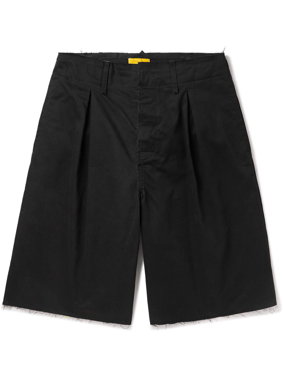 Airei Straight-leg Frayed Pleated Organic Cotton Shorts In Black