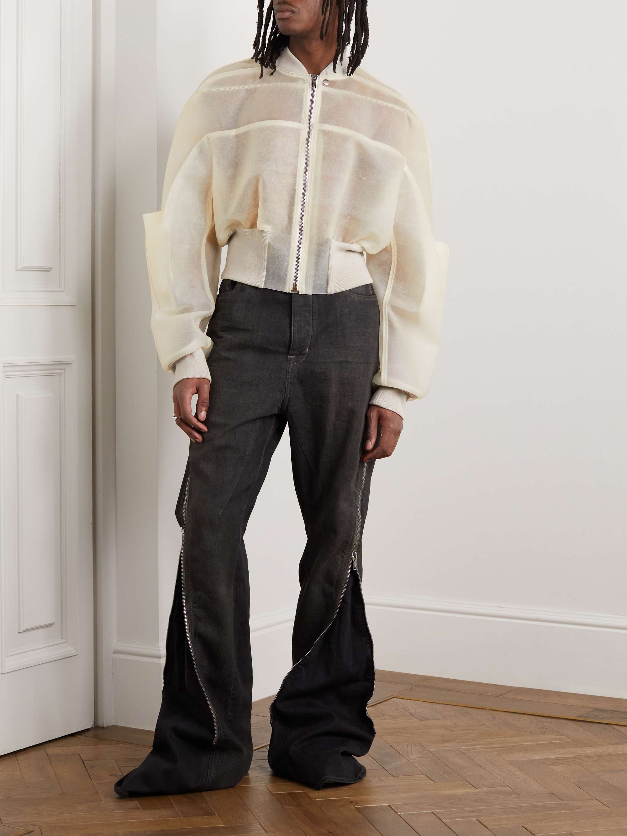RICK OWENS Cropped Leather Bomber Jacket