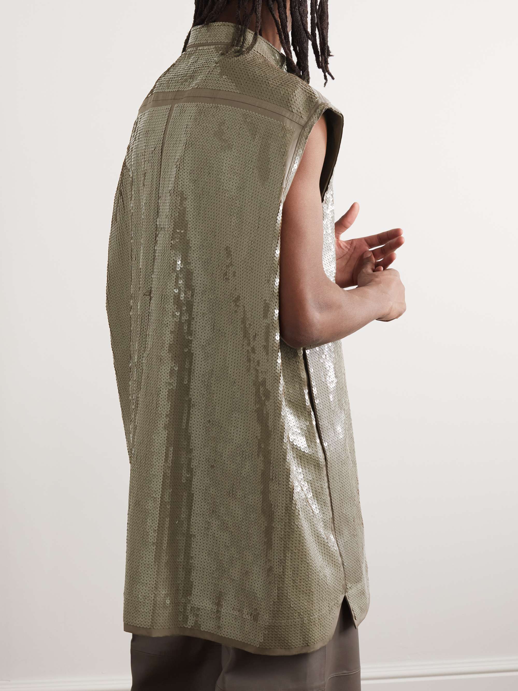 RICK OWENS Sequin-Embellished Cotton-Poplin Gilet