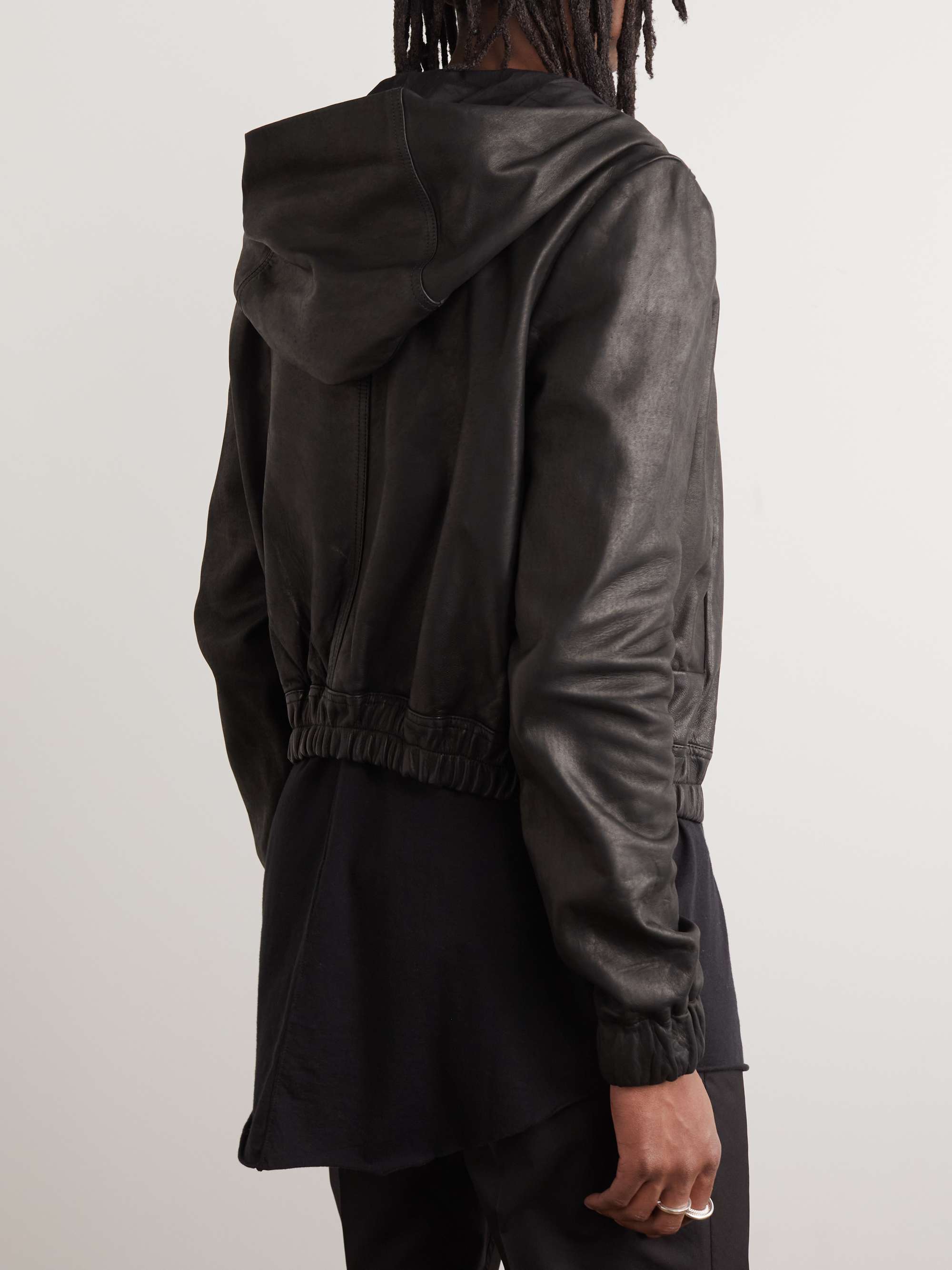 RICK OWENS Slim-Fit Leather Hooded Bomber Jacket