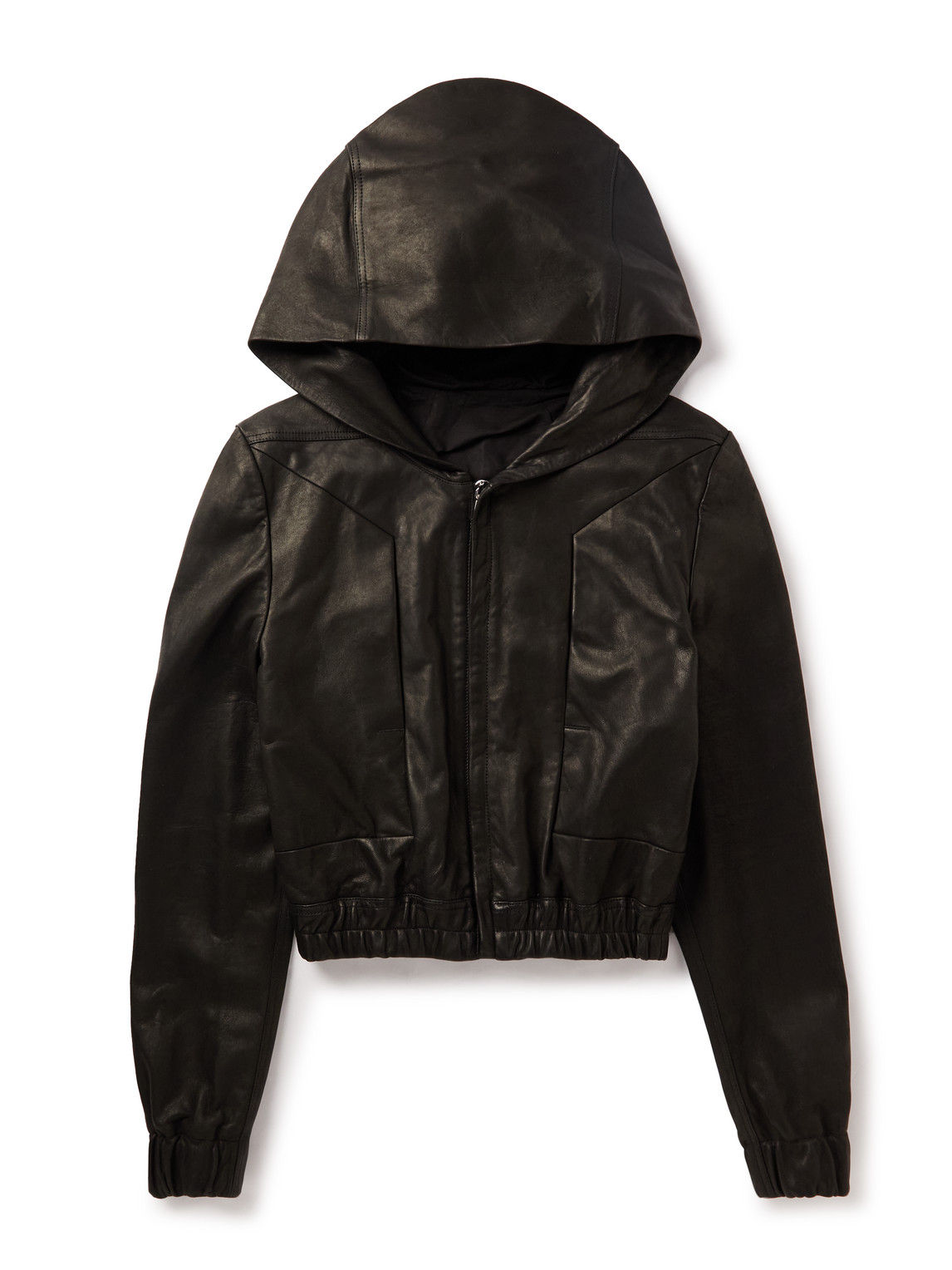 Slim-Fit Leather Hooded Bomber Jacket