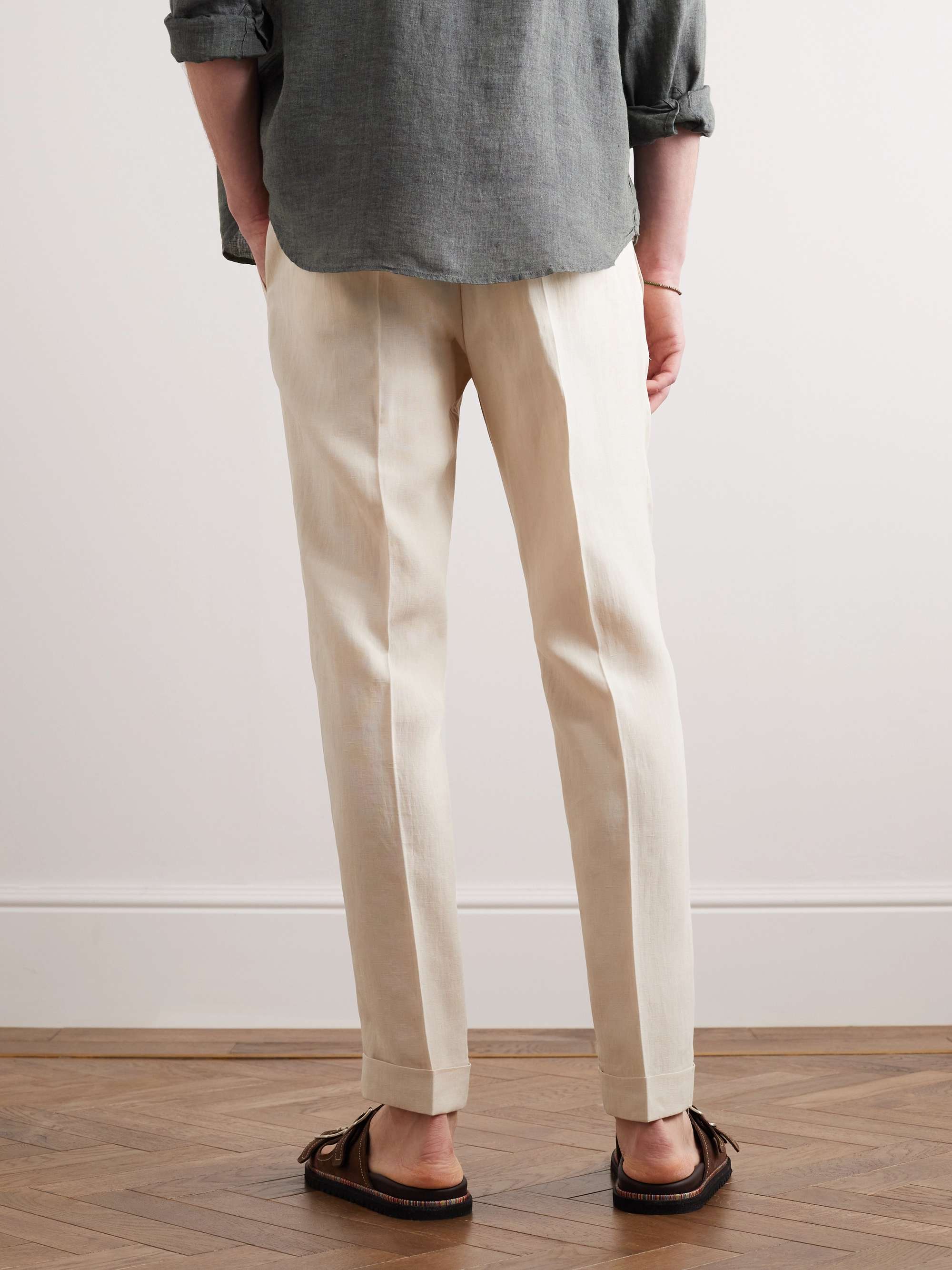 PAUL SMITH Straight-Leg Pleated Linen-Blend Trousers
