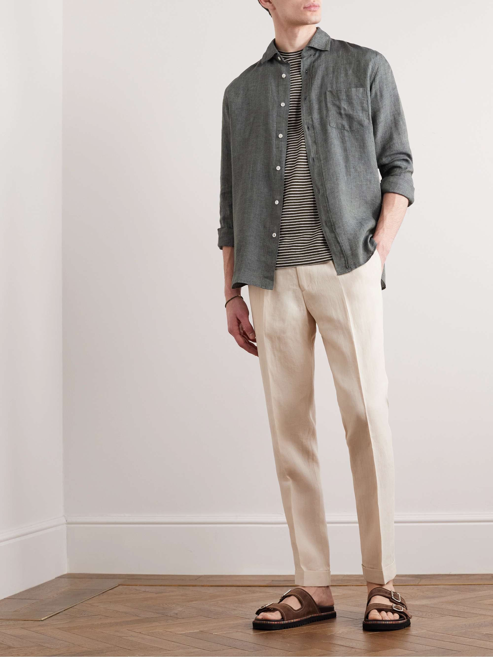 PAUL SMITH Straight-Leg Pleated Linen-Blend Trousers