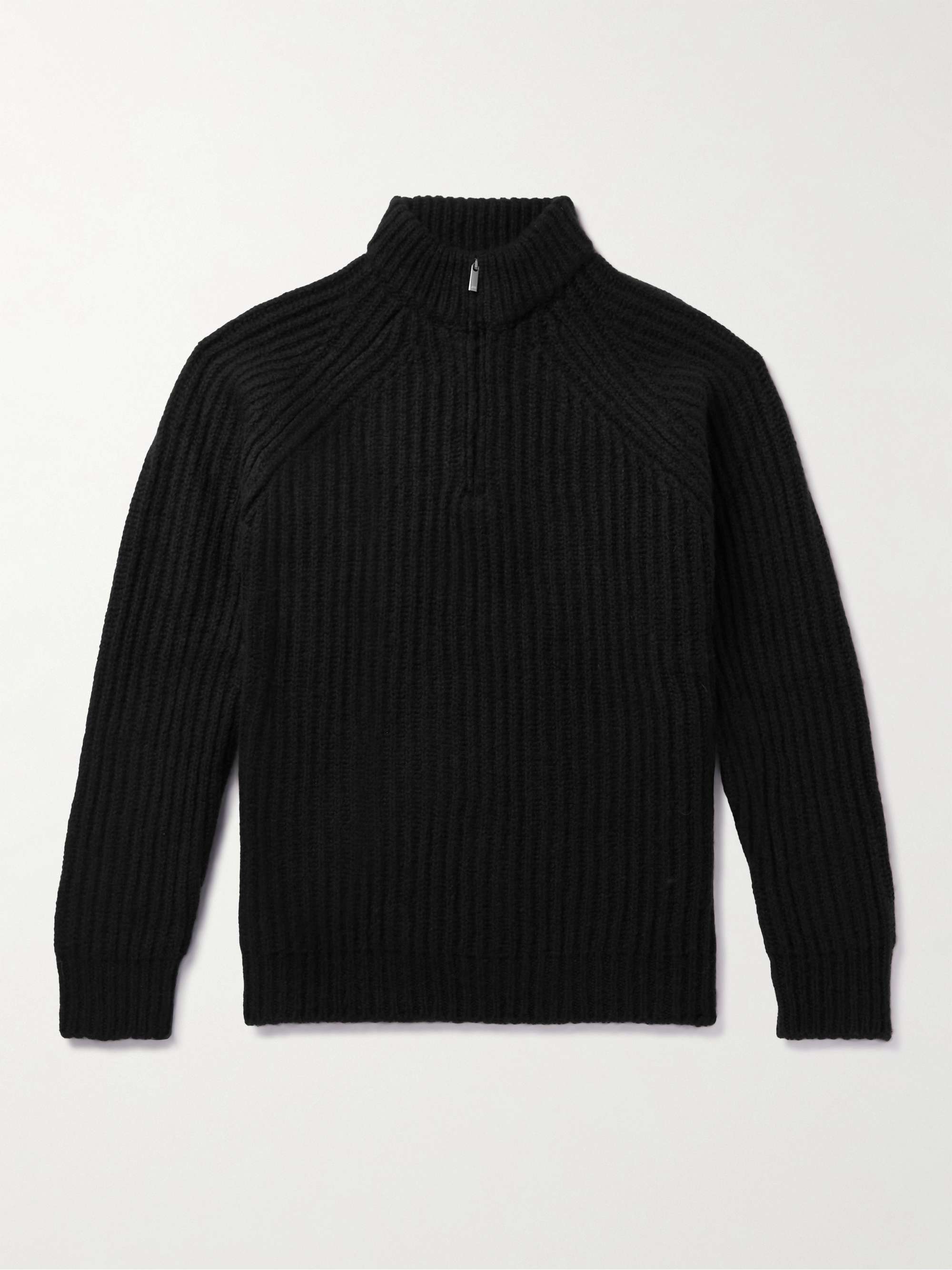 MASSIMO ALBA Ribbed Wool and Cashmere-Blend Half-Zip Sweater