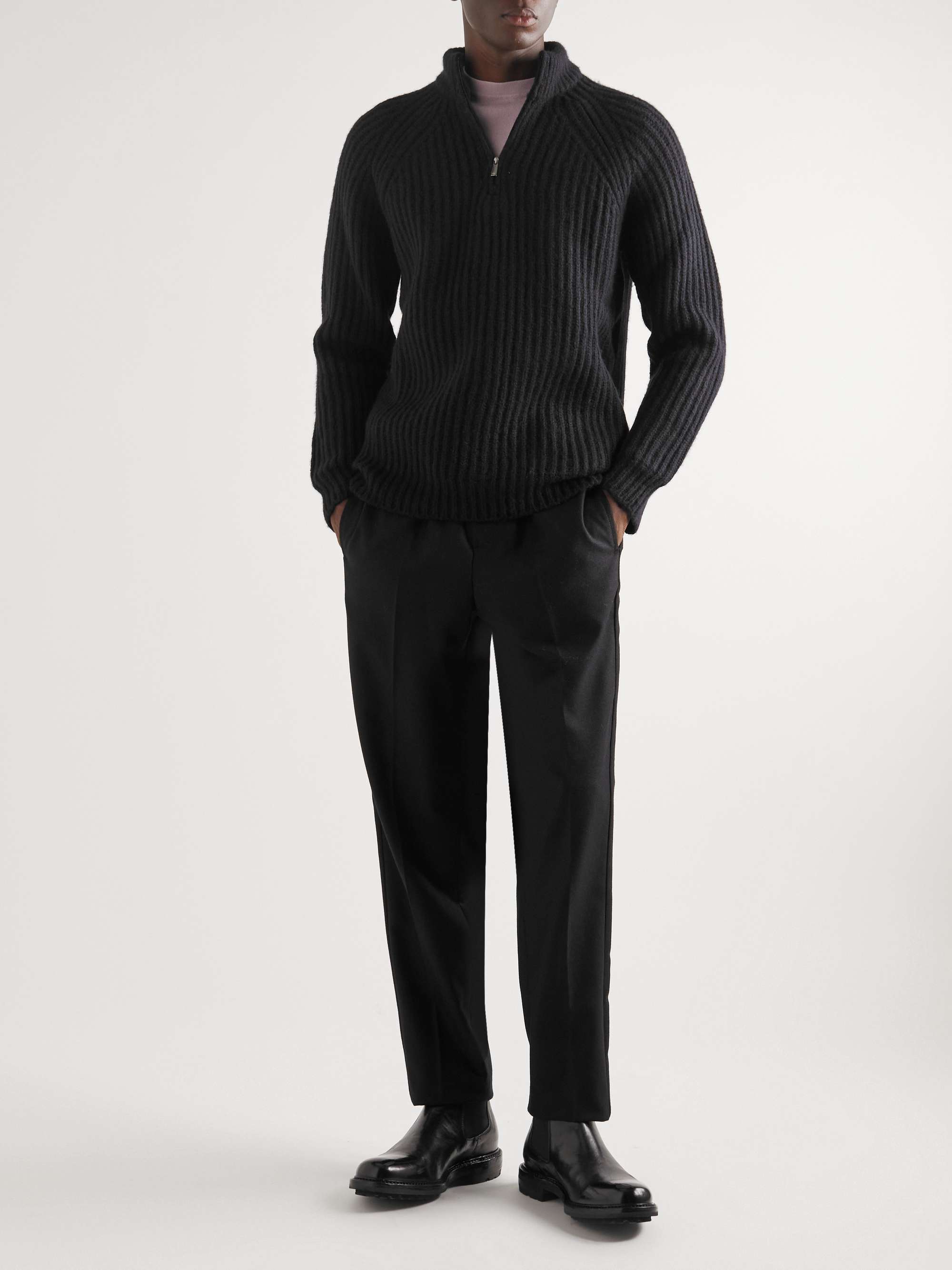 MASSIMO ALBA Ribbed Wool and Cashmere-Blend Half-Zip Sweater