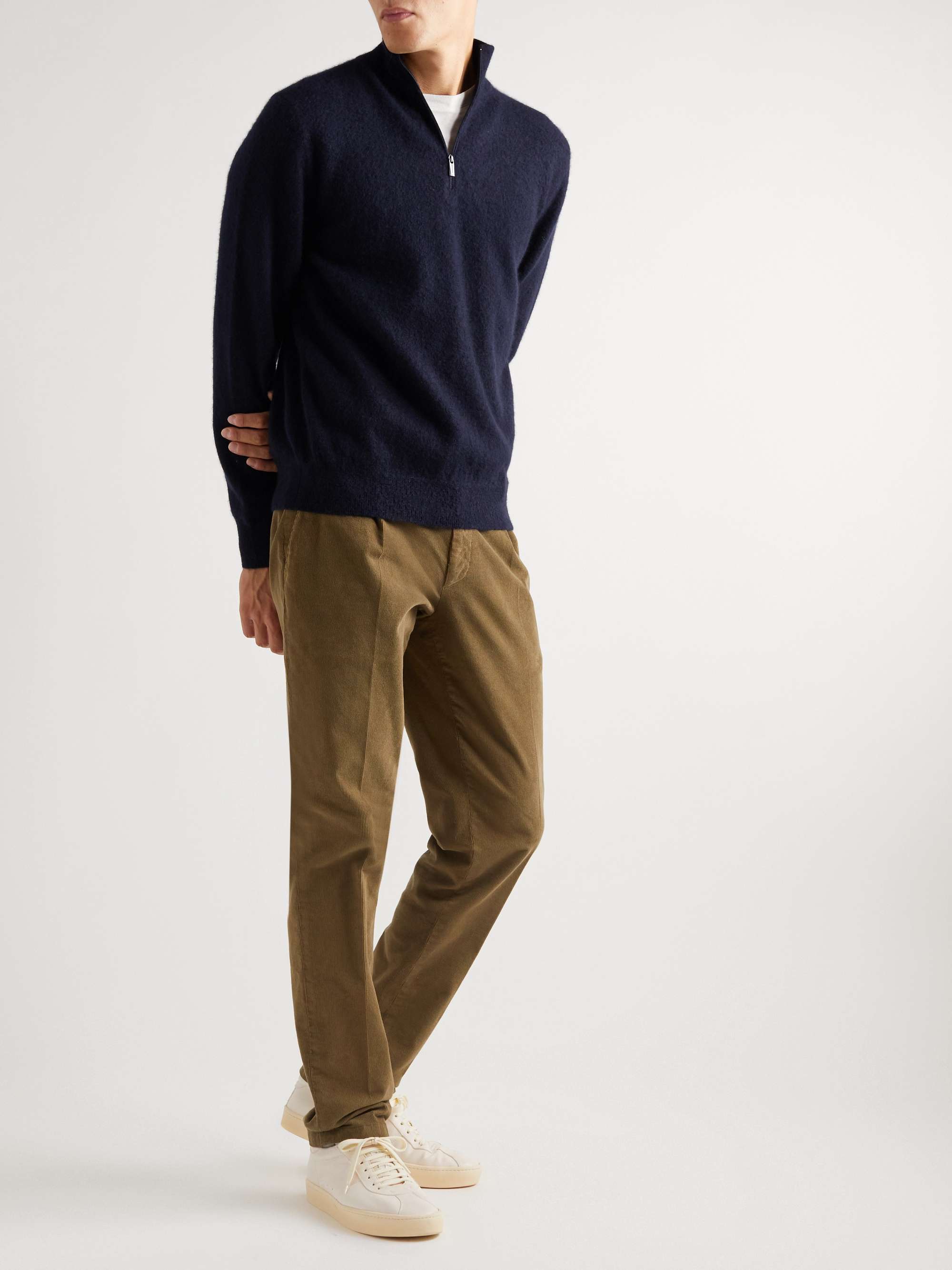 MASSIMO ALBA Brushed-Cashmere Half-Zip Sweater