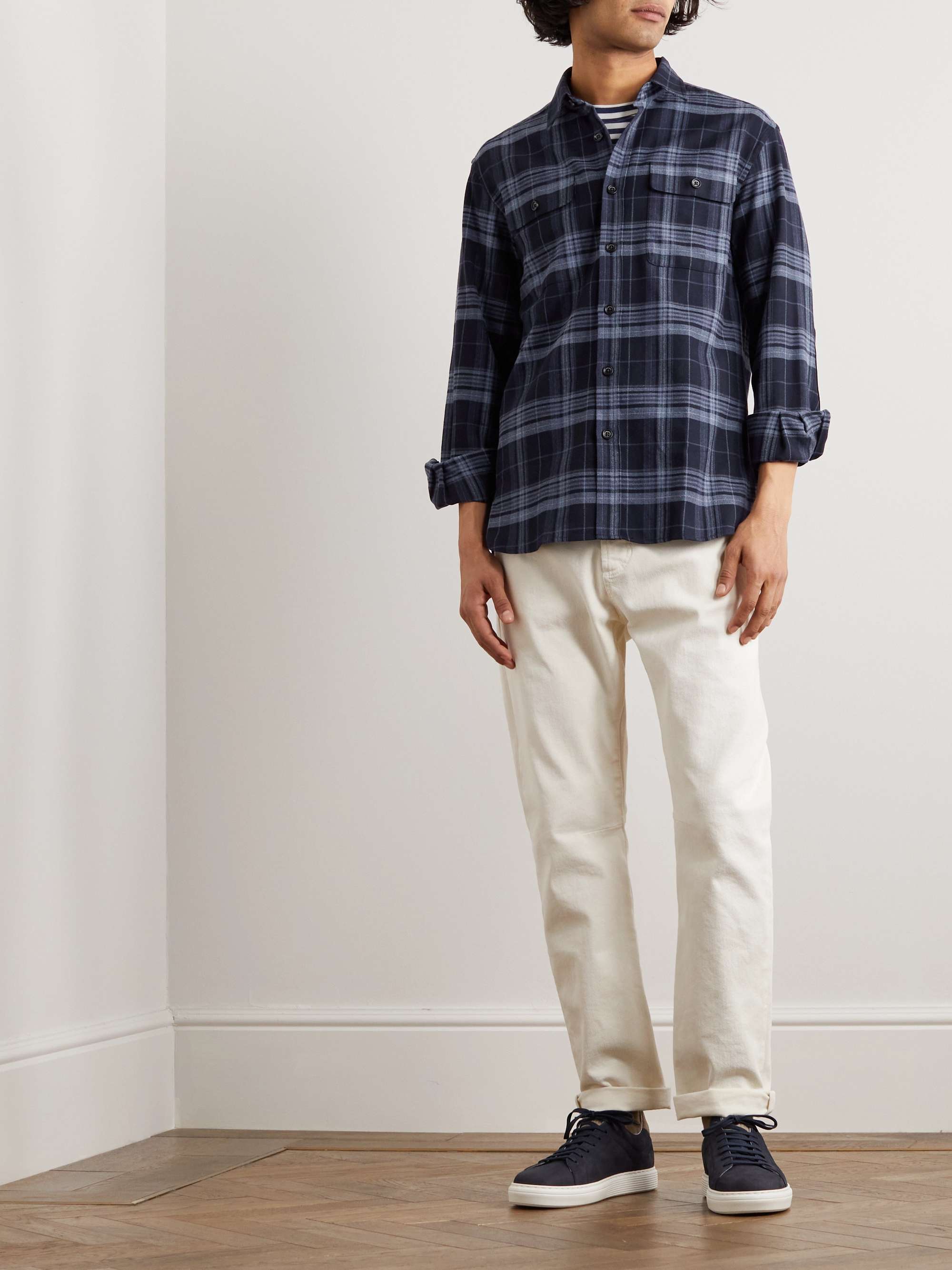 RALPH LAUREN PURPLE LABEL Checked Cotton-Flannel Shirt