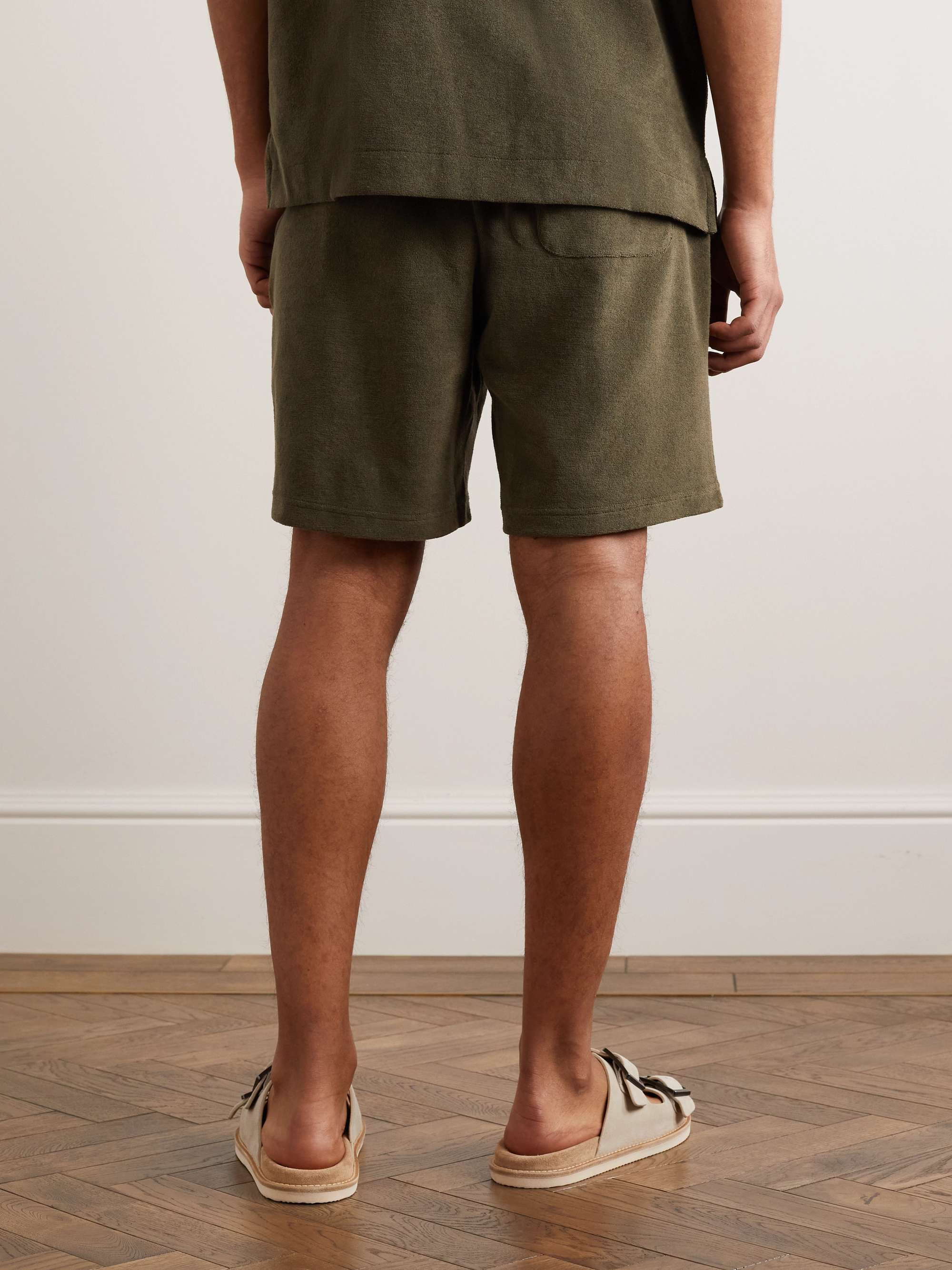 Army green Riviera StraightLeg CottonTerry Drawstring Shorts RALPH LAUREN PURPLE LABEL MR