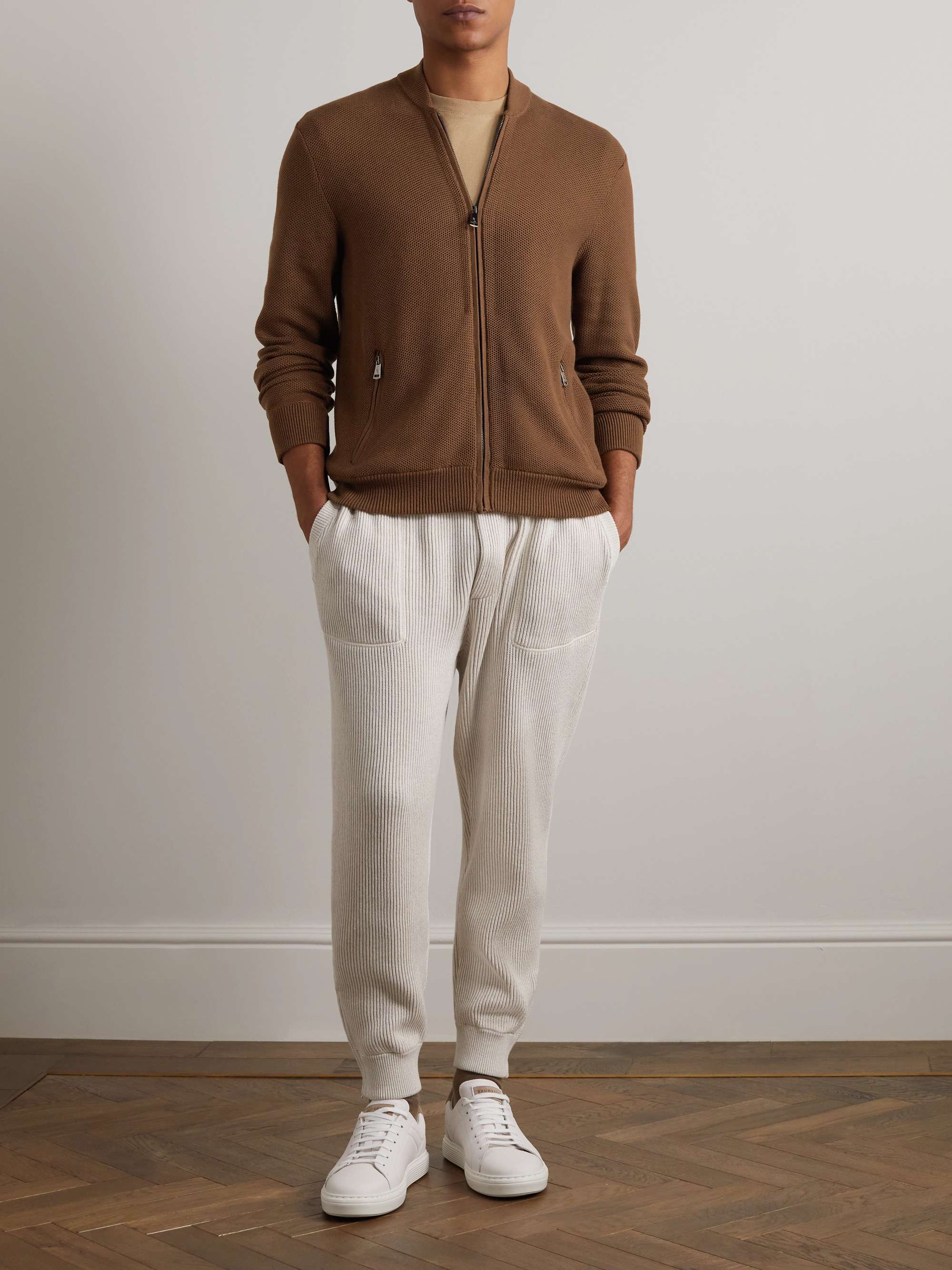RALPH LAUREN PURPLE LABEL Silk and Cotton-Blend Zip-Up Sweater