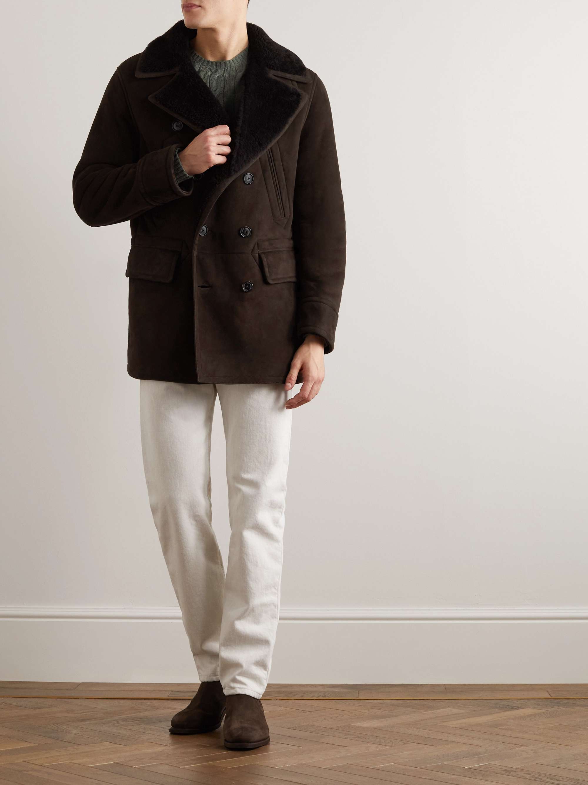RALPH LAUREN PURPLE LABEL Double-Breasted Shearling Coat