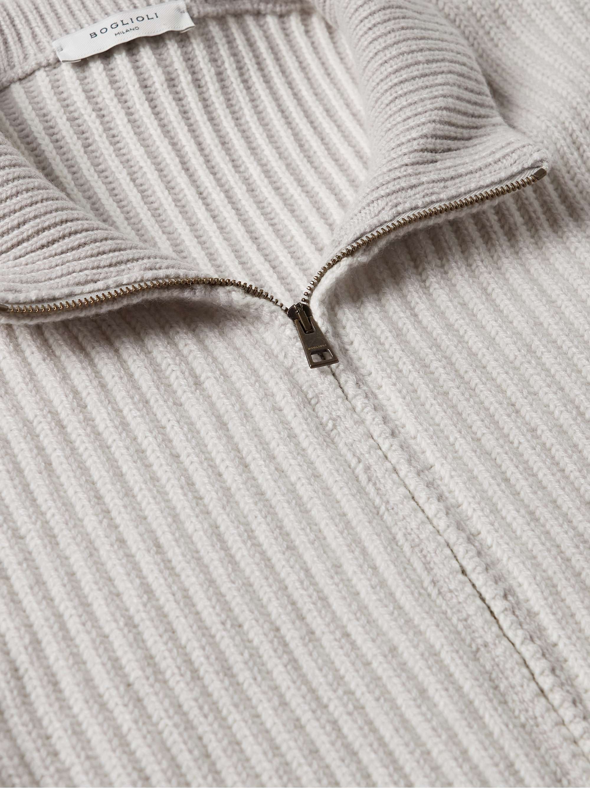 BOGLIOLI Ribbed Cashmere Zip-Up Cardigan
