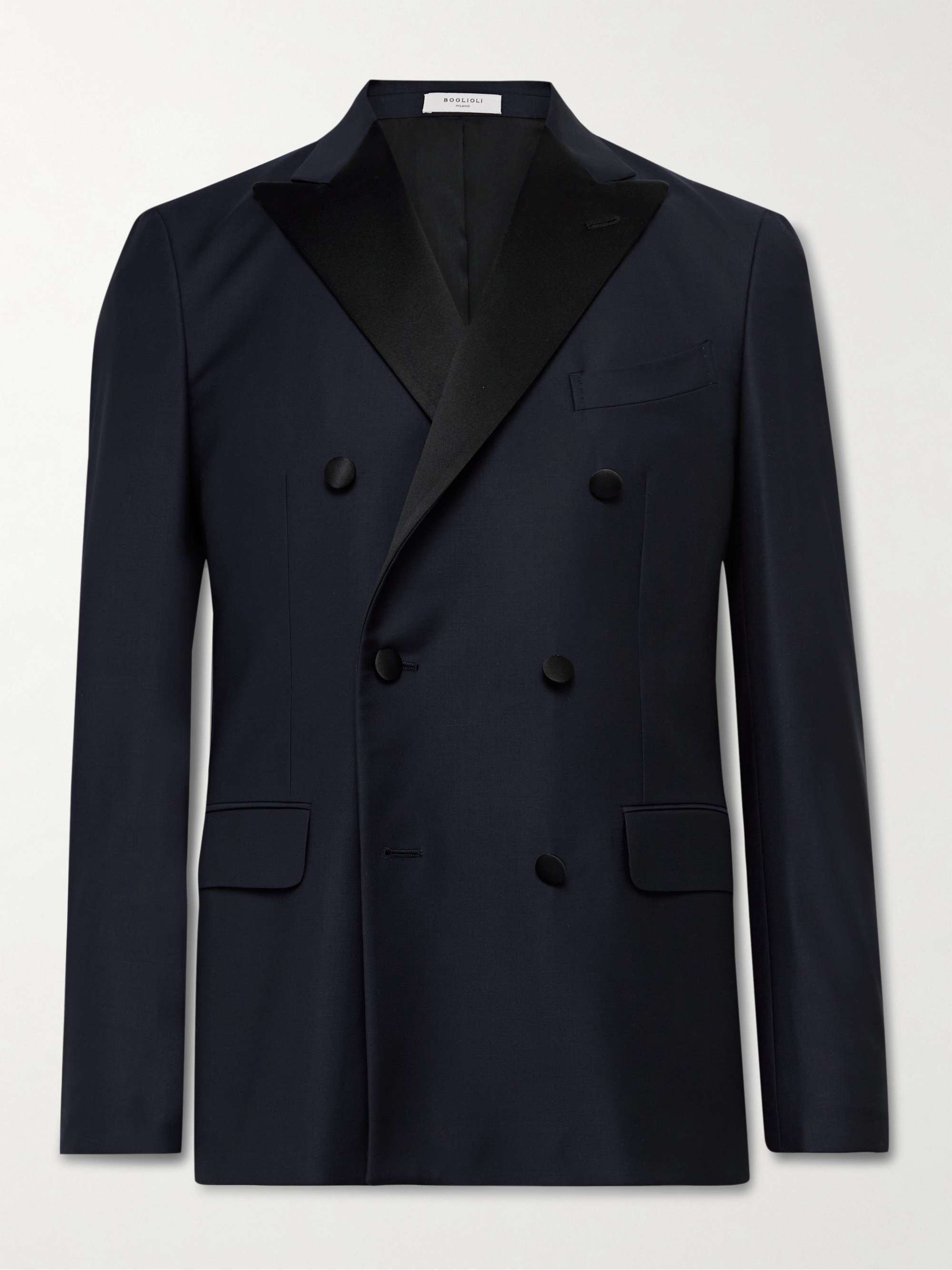 BOGLIOLI Double-Breasted Satin-Trimmed Wool-Blend Tuxedo Jacket