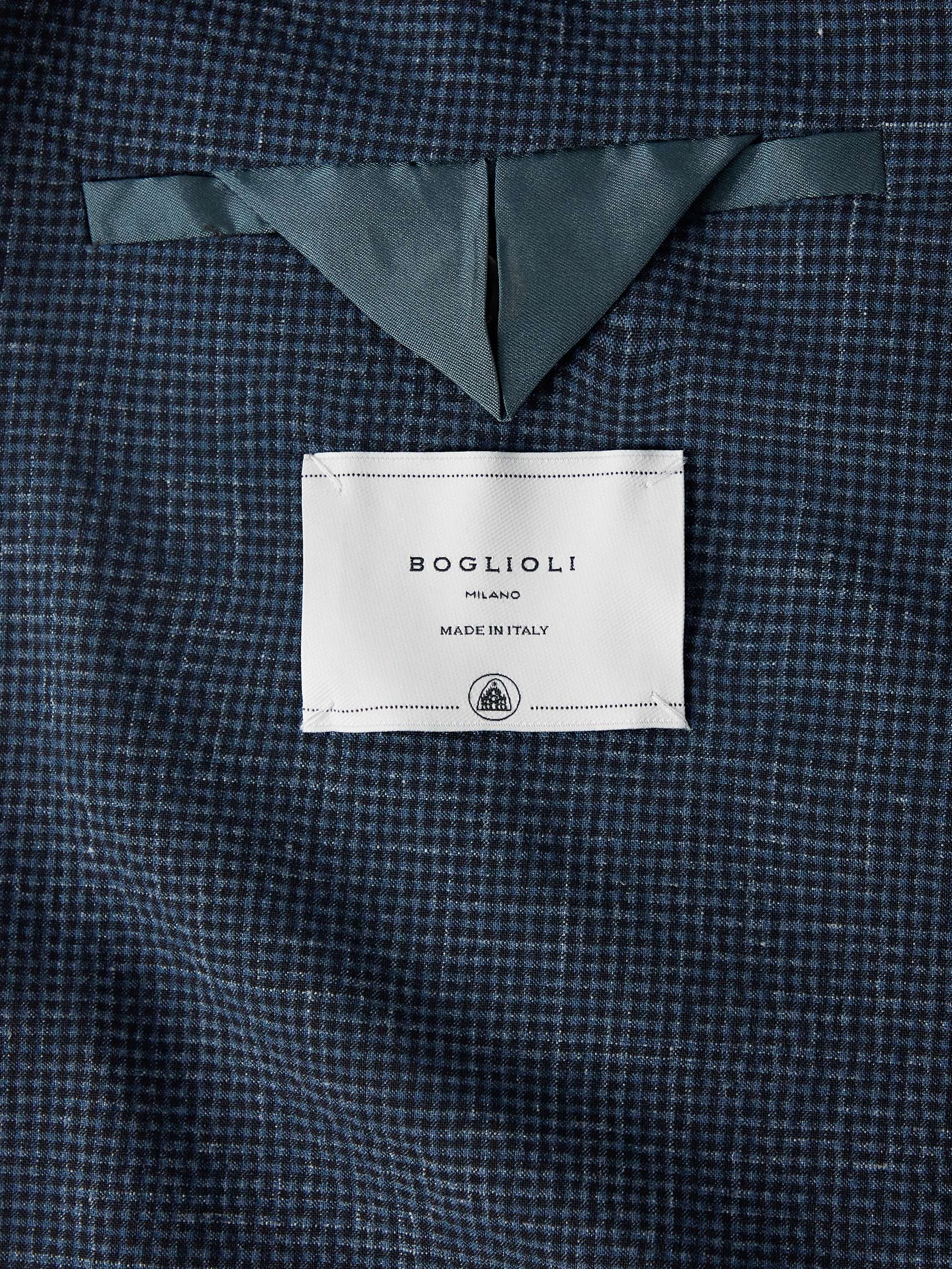 BOGLIOLI Unstructured Checked Wool-Blend Seersucker Suit Jacket