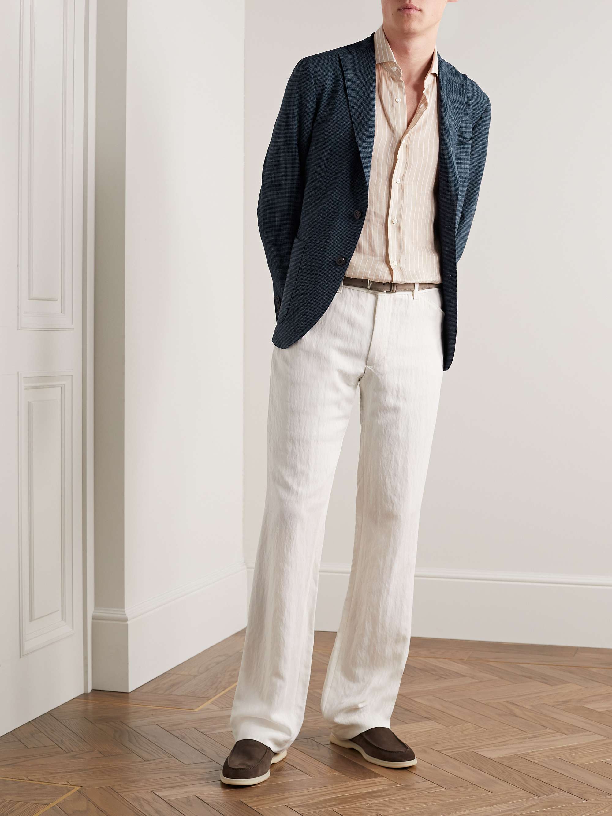 BOGLIOLI Unstructured Checked Wool-Blend Seersucker Suit Jacket
