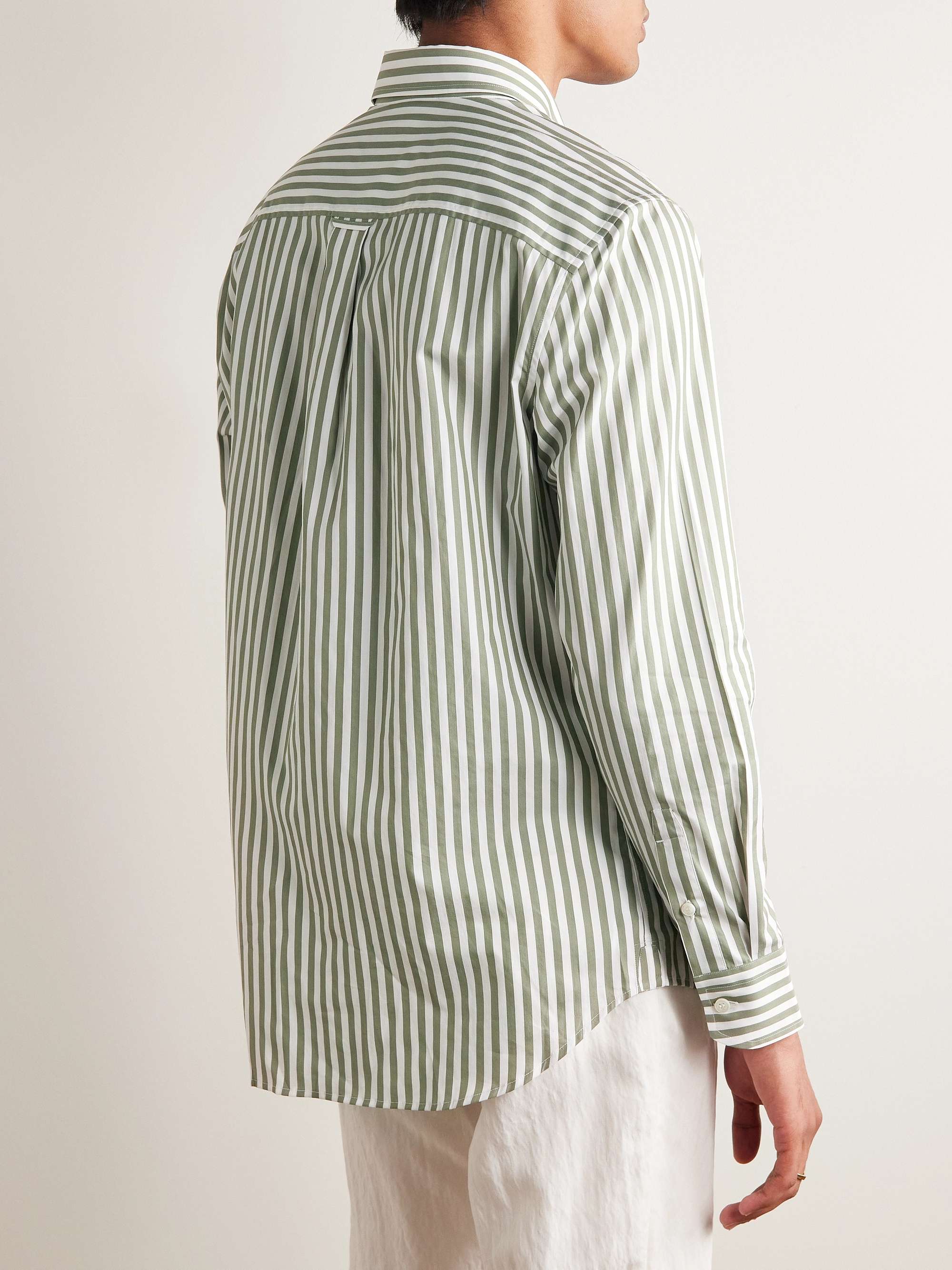 BRIONI Striped Cotton and Silk-Blend Poplin Shirt