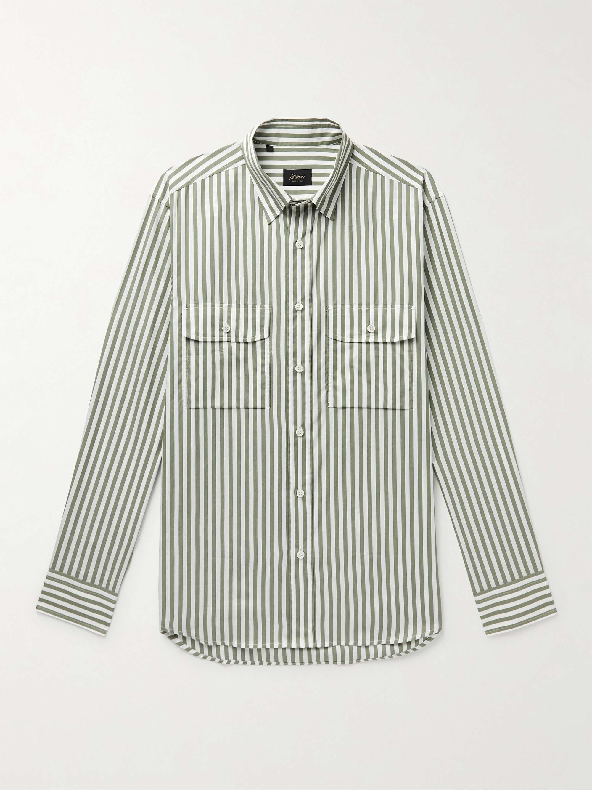 BRIONI Striped Cotton and Silk-Blend Poplin Shirt