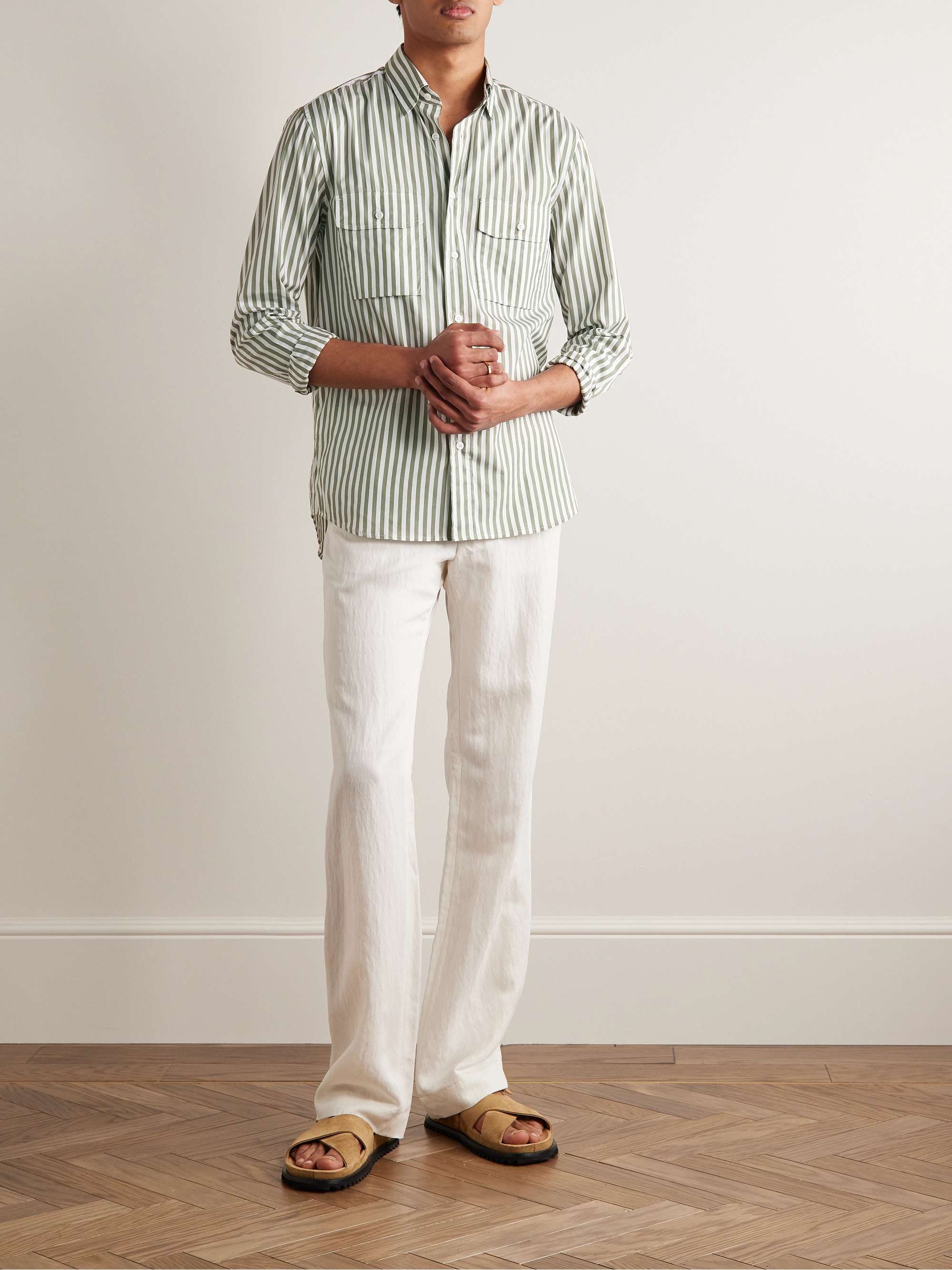 BRIONI Striped Cotton and Silk-Blend Poplin Shirt