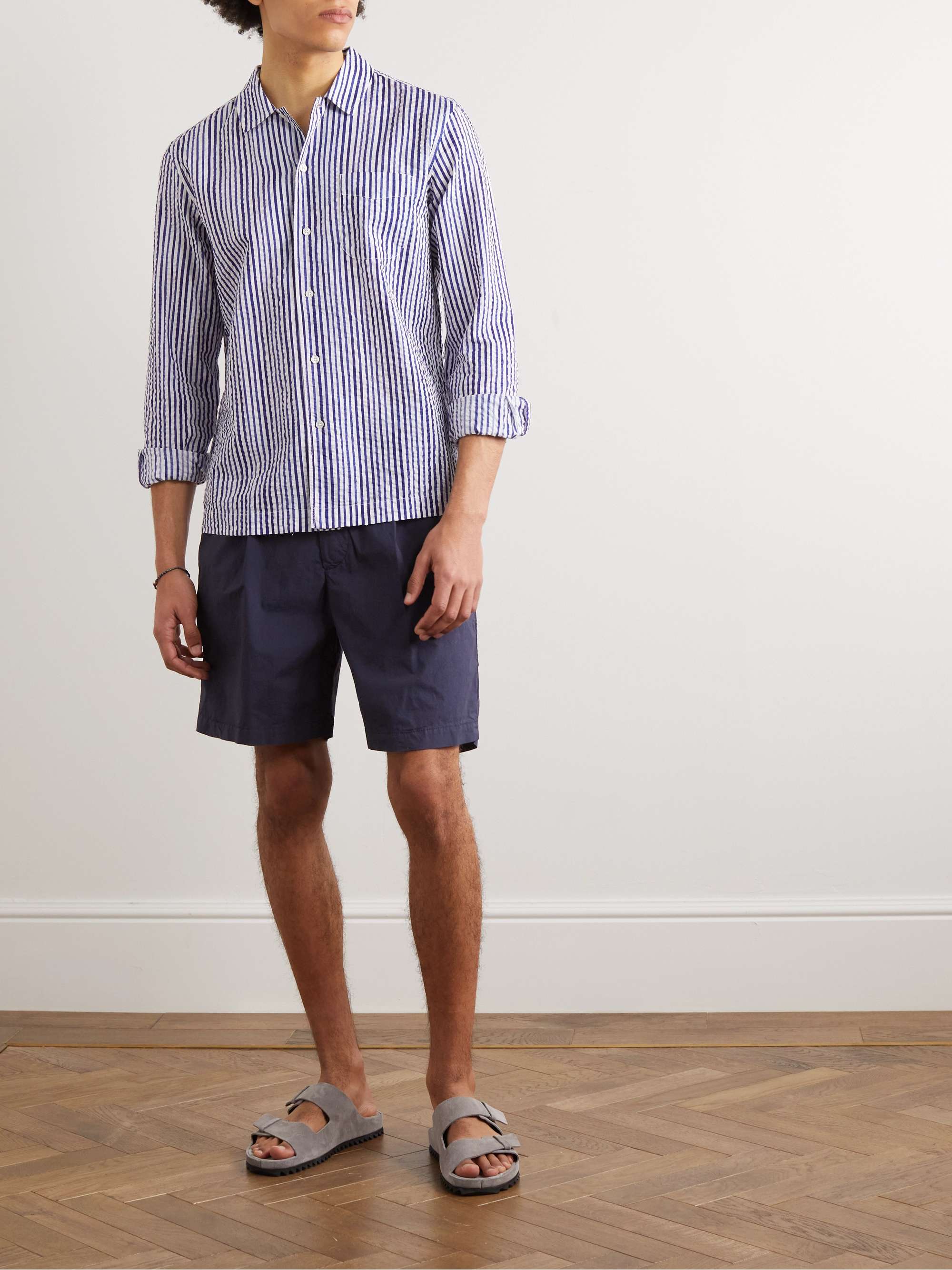 ALTEA Tangeri Straight-Leg Pleated Cotton-Blend Poplin Bermuda Shorts