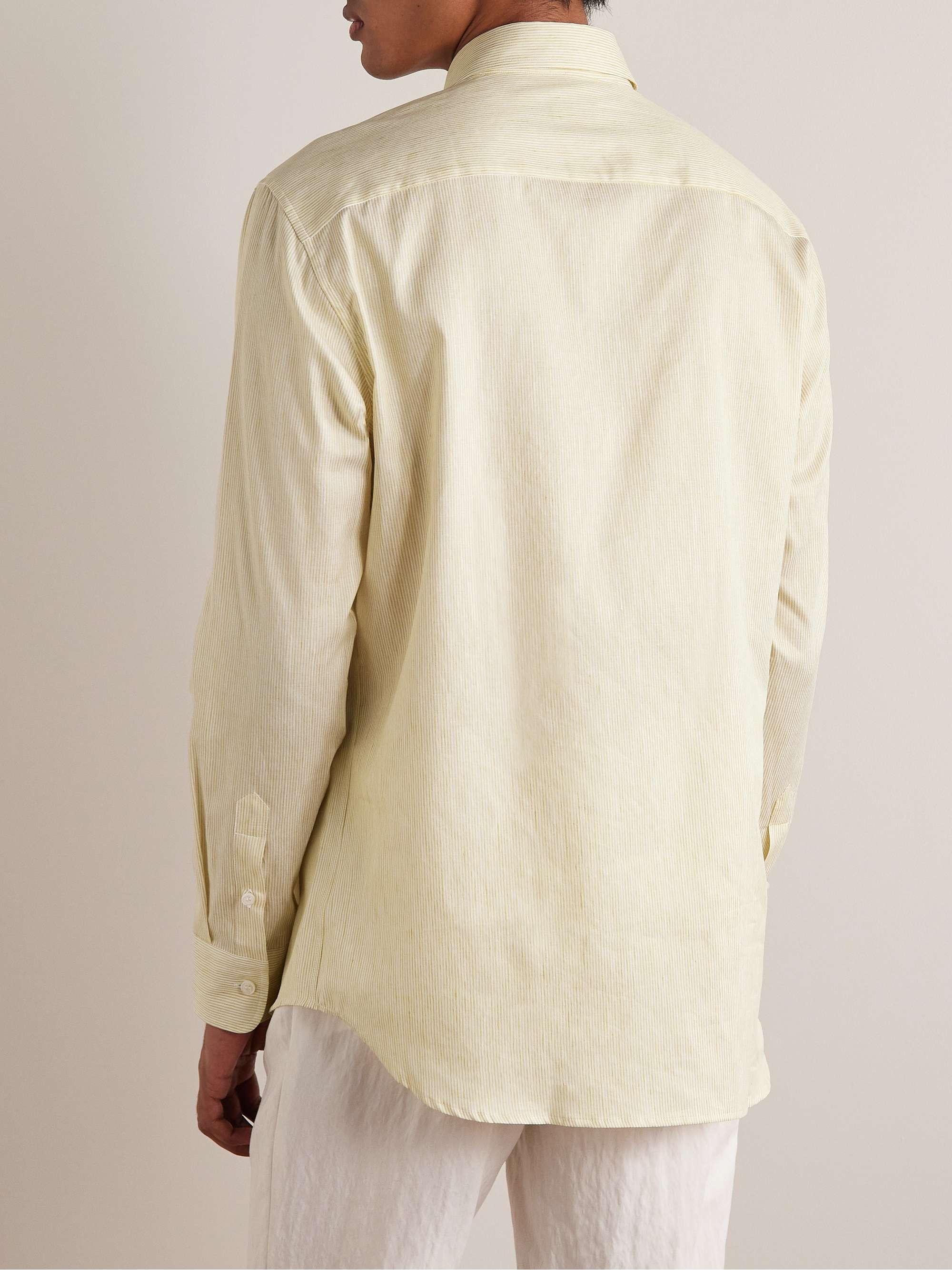 BRIONI Striped Cotton and Linen-Blend Shirt