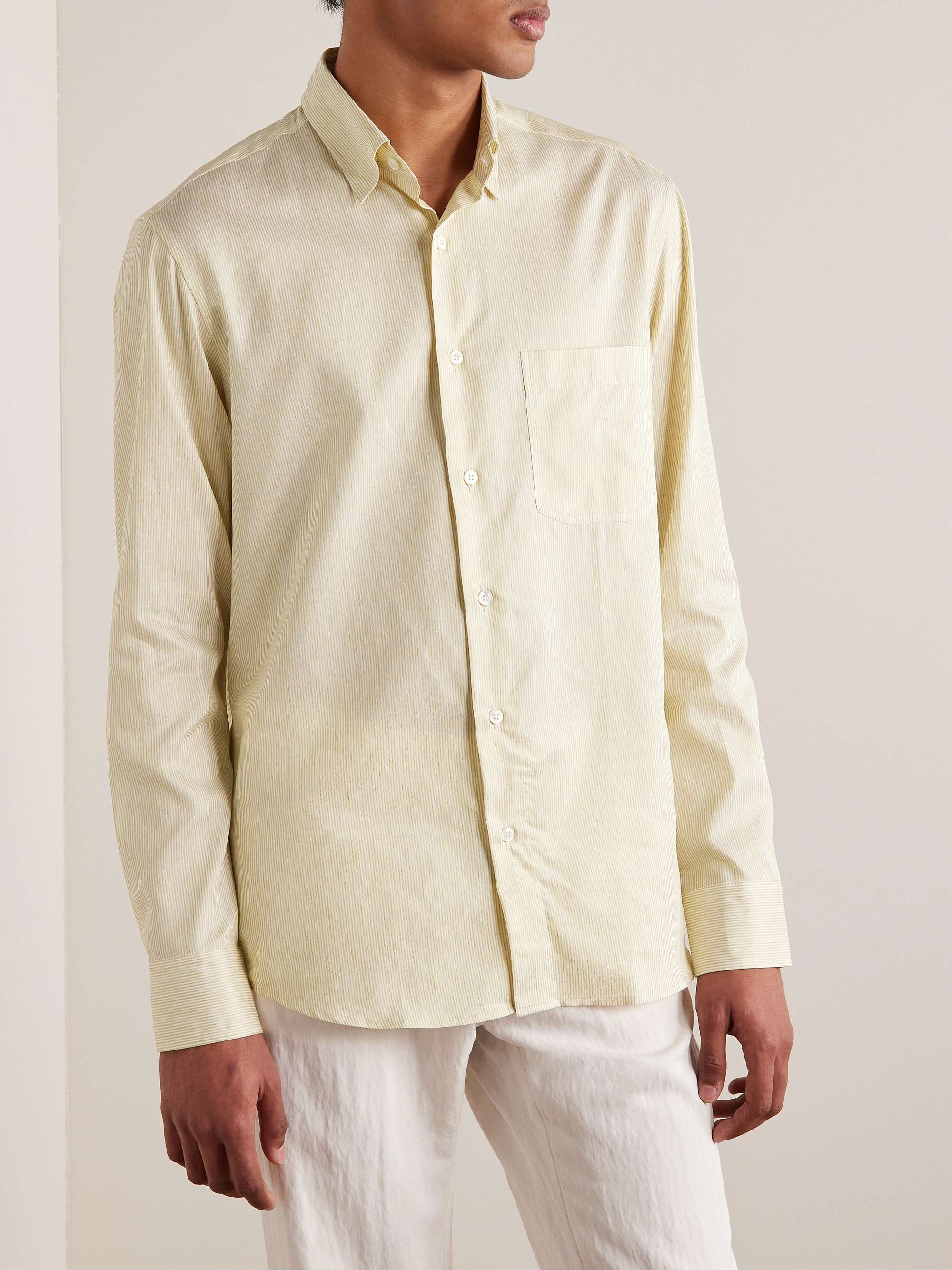 BRIONI Striped Cotton and Linen-Blend Shirt