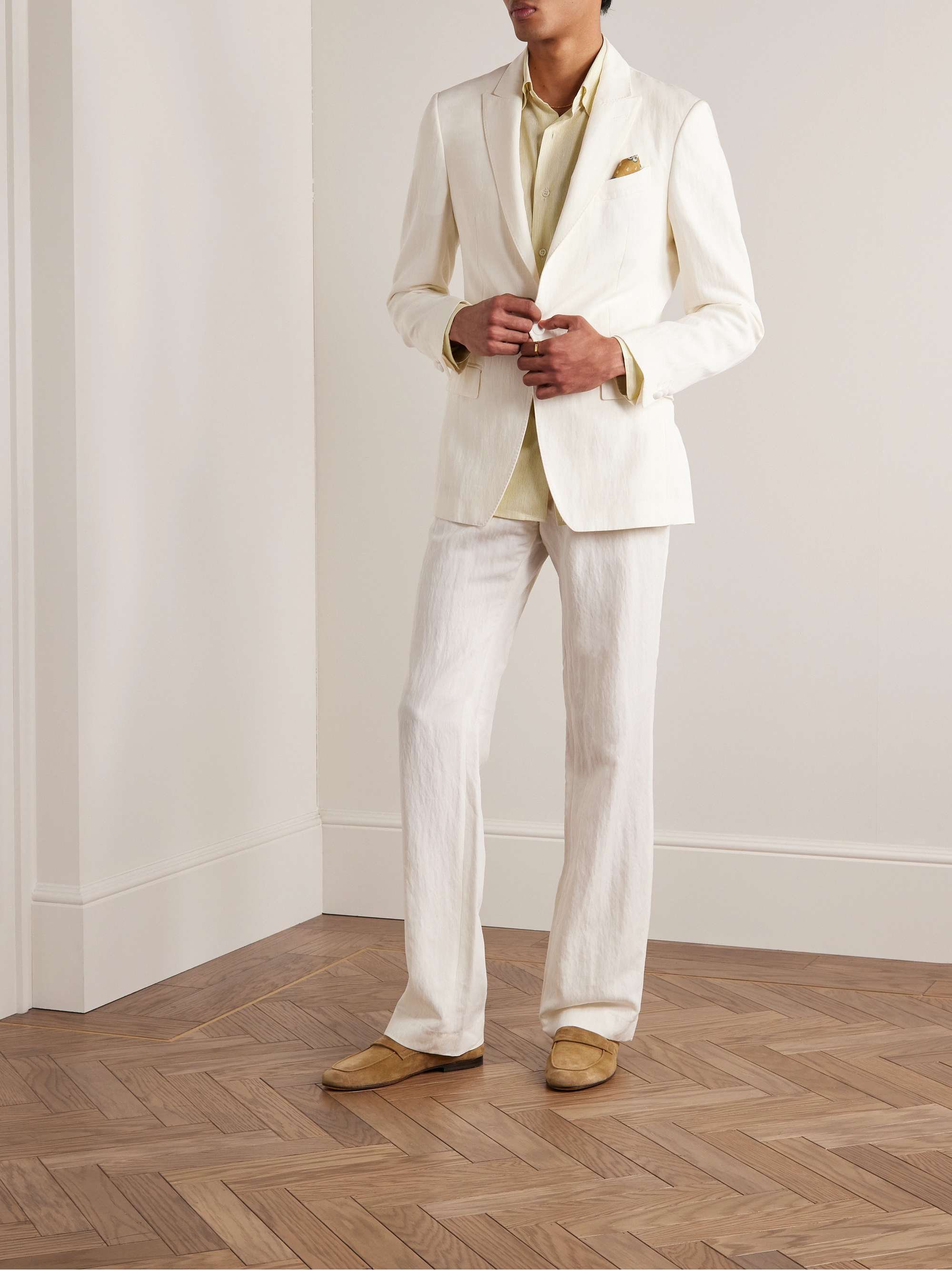 BRIONI Striped Cotton and Linen-Blend Shirt