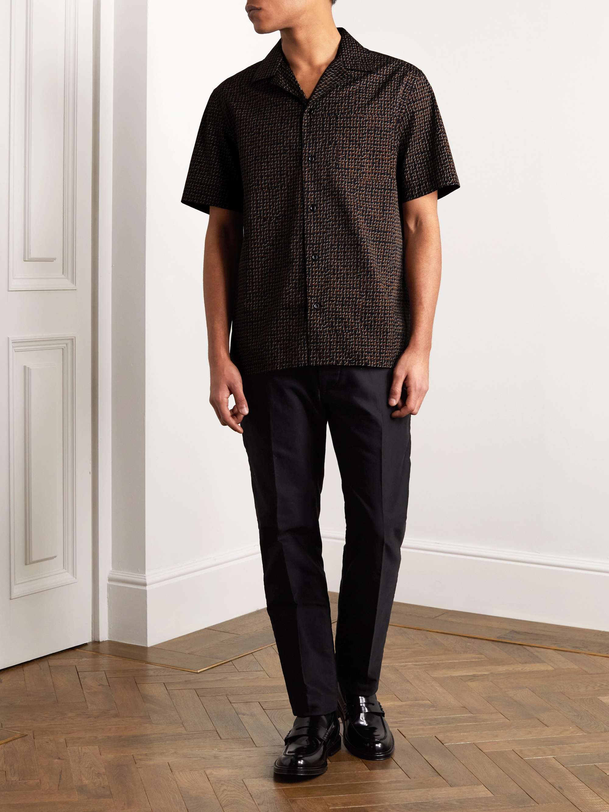 BRIONI Convertible-Collar Printed Cotton and Silk-Blend Shirt