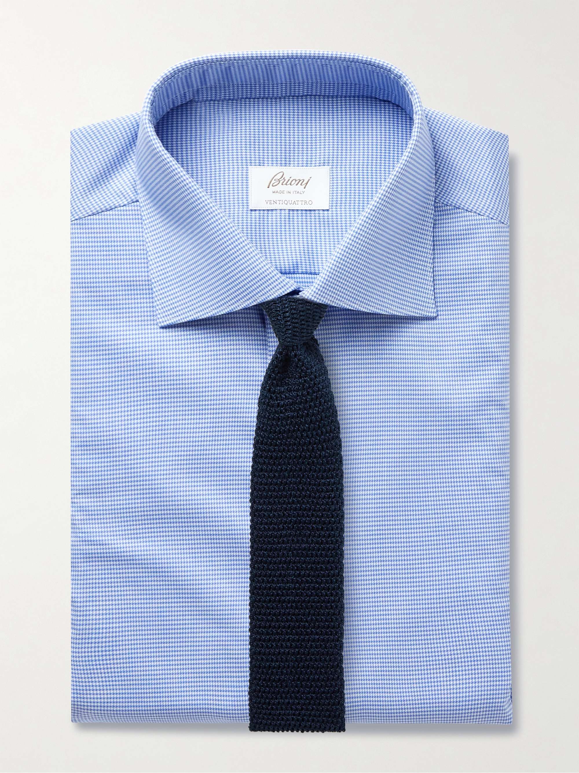 BRIONI Ventiquattro Cutaway-Collar Puppytooth Cotton Shirt