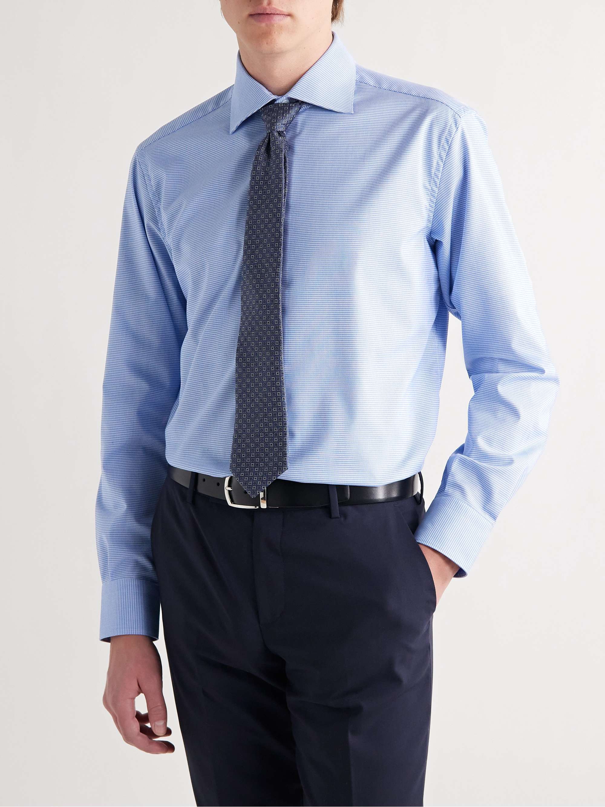 BRIONI Ventiquattro Cutaway-Collar Puppytooth Cotton Shirt
