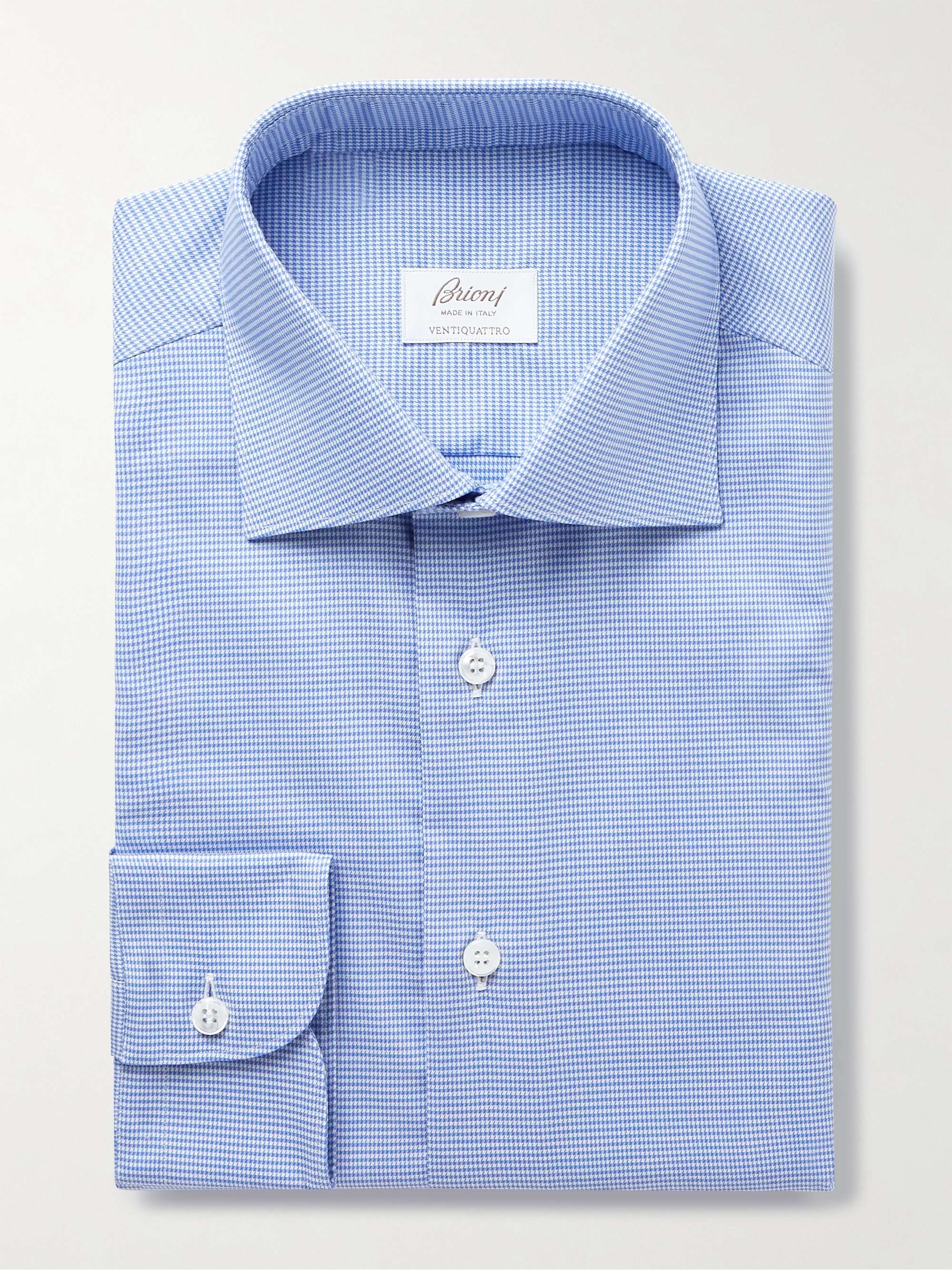 BRIONI Ventiquattro Cutaway-Collar Puppytooth Cotton Shirt