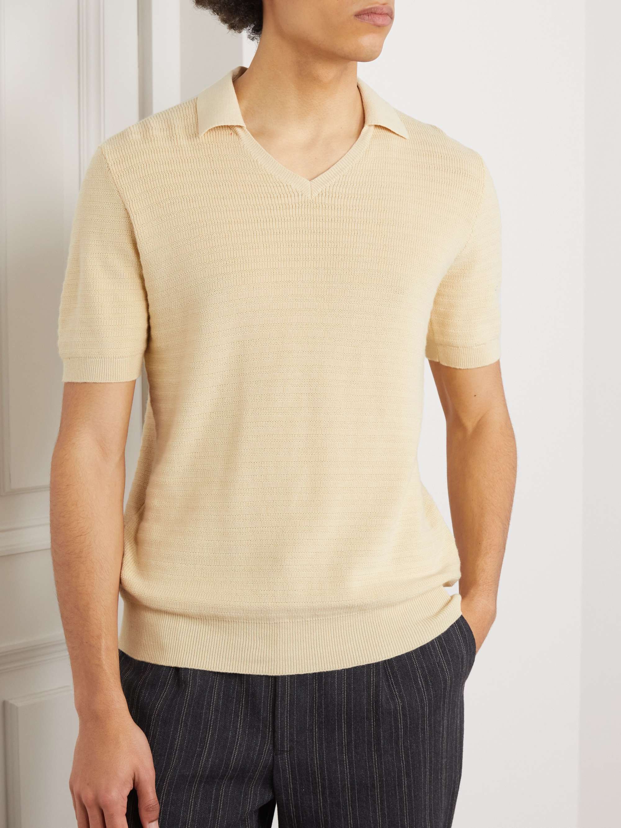 ALTEA Waffle-Knit Cotton Polo Shirt