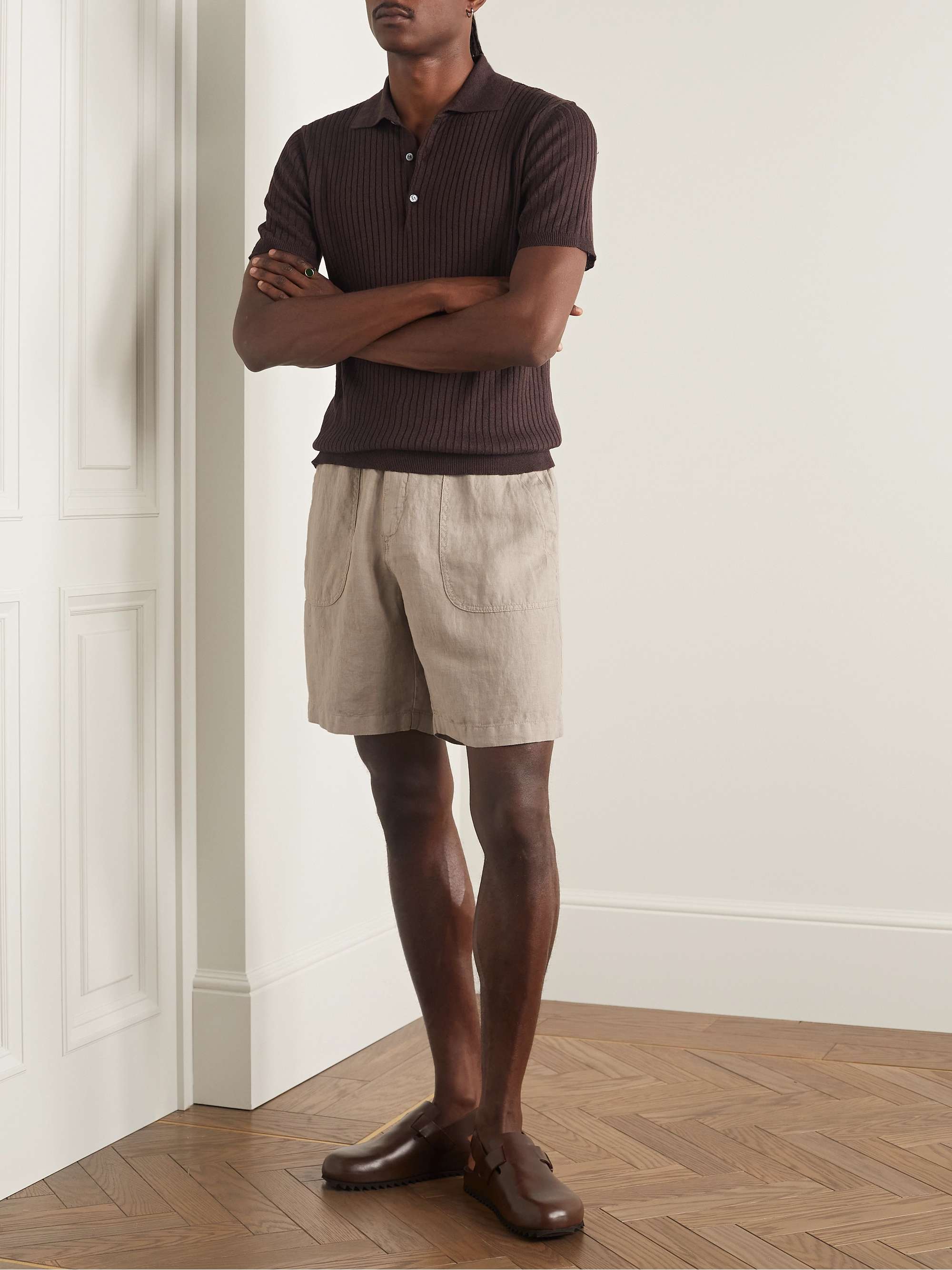 ALTEA Fatigue Straight-Leg Linen Bermuda Shorts