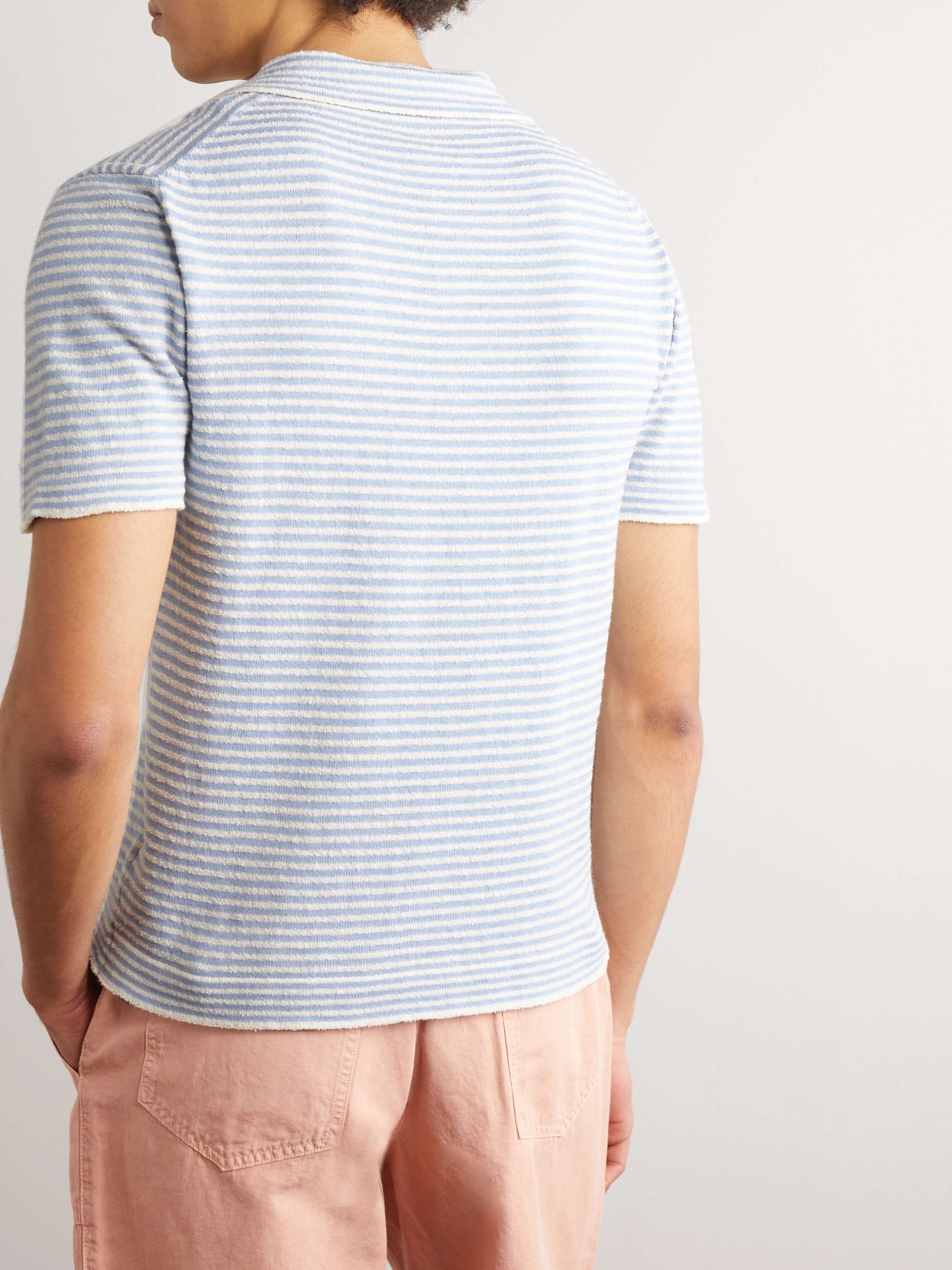 ALTEA Slim-Fit Striped Cotton-Blend Terry Polo Shirt
