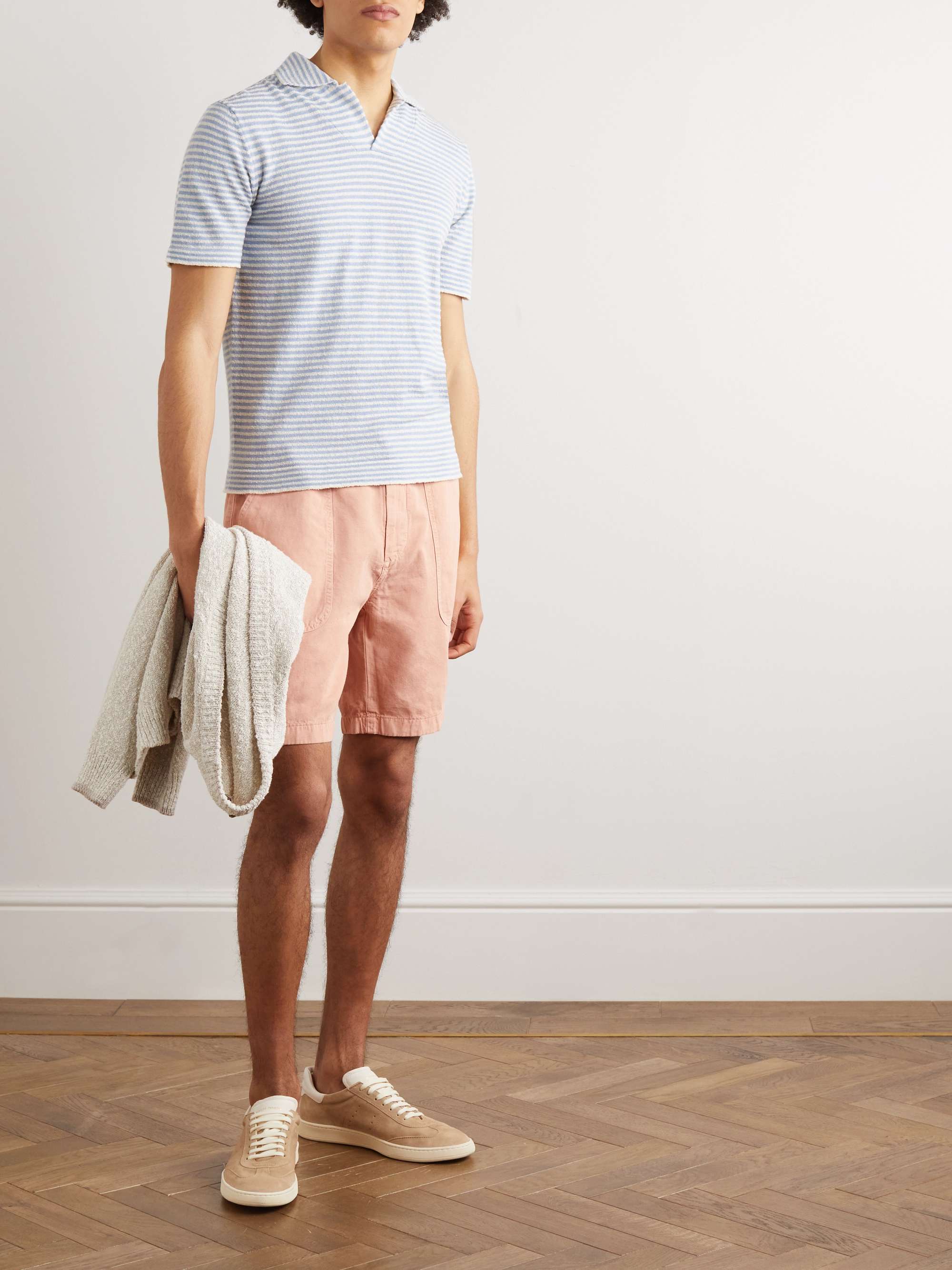 ALTEA Slim-Fit Striped Cotton-Blend Terry Polo Shirt