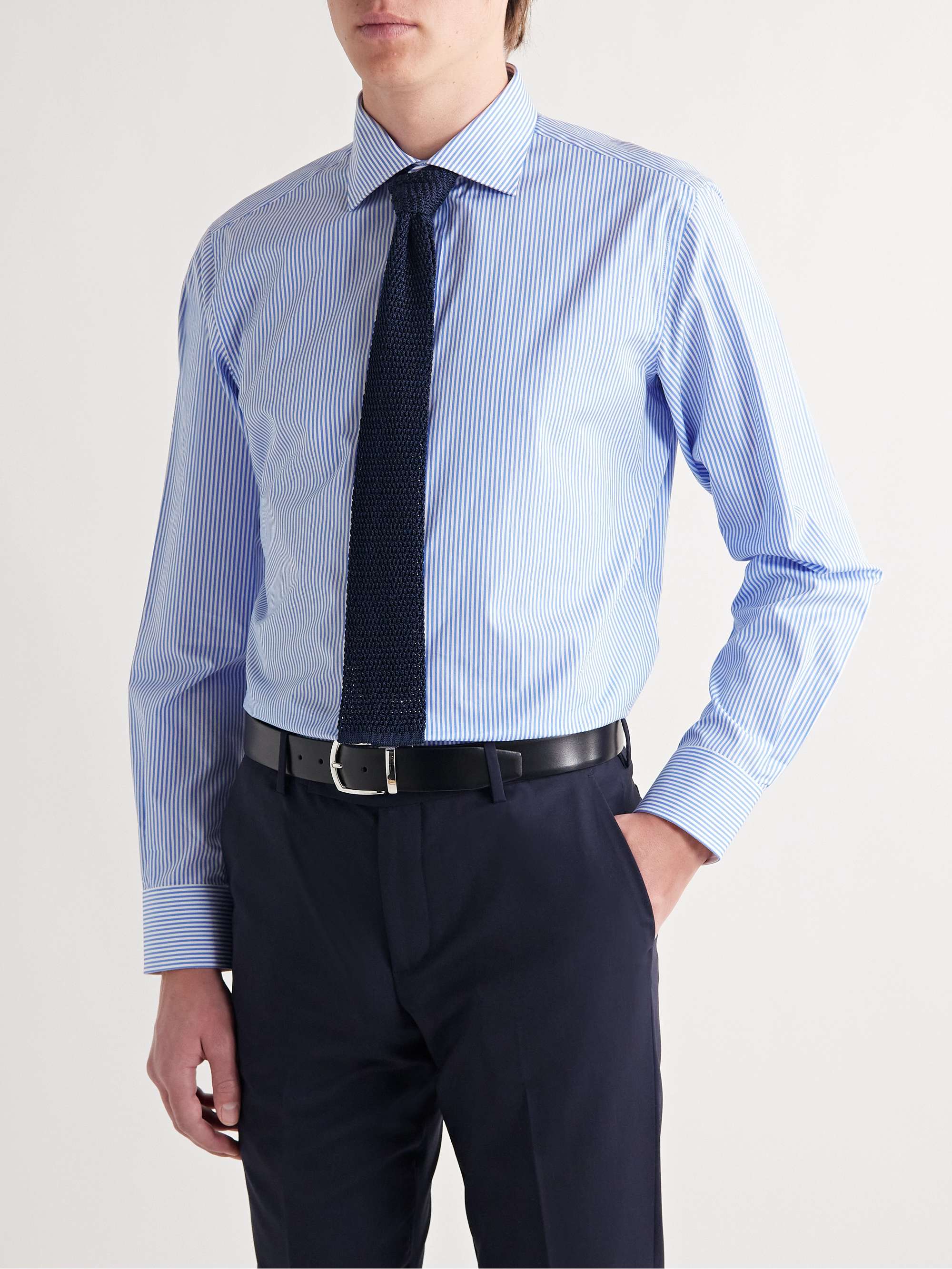 BRIONI Cutaway-Collar Striped Cotton Shirt