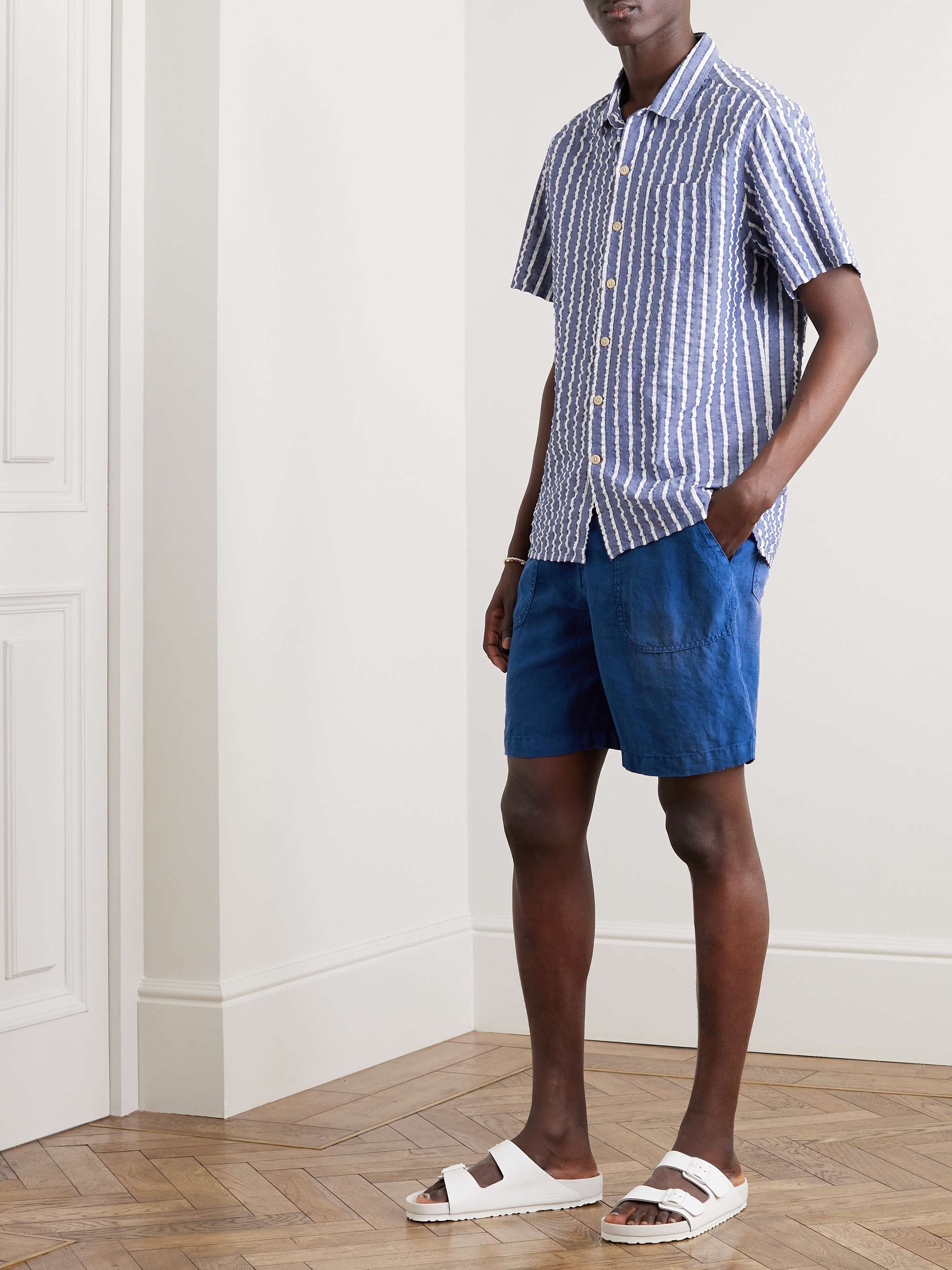 ALTEA Fatigue Straight-Leg Linen Bermuda Shorts