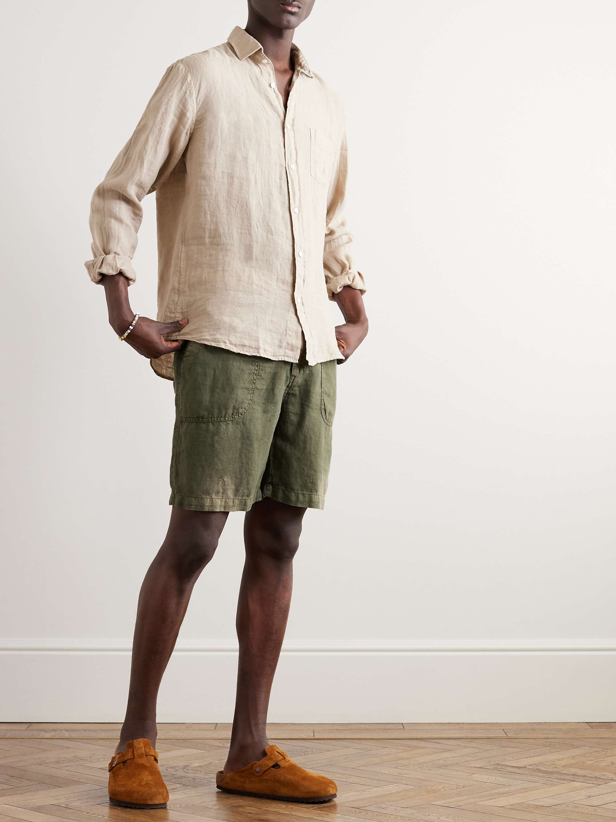ALTEA Fatigue Straight-Leg Linen Bermuda Shorts