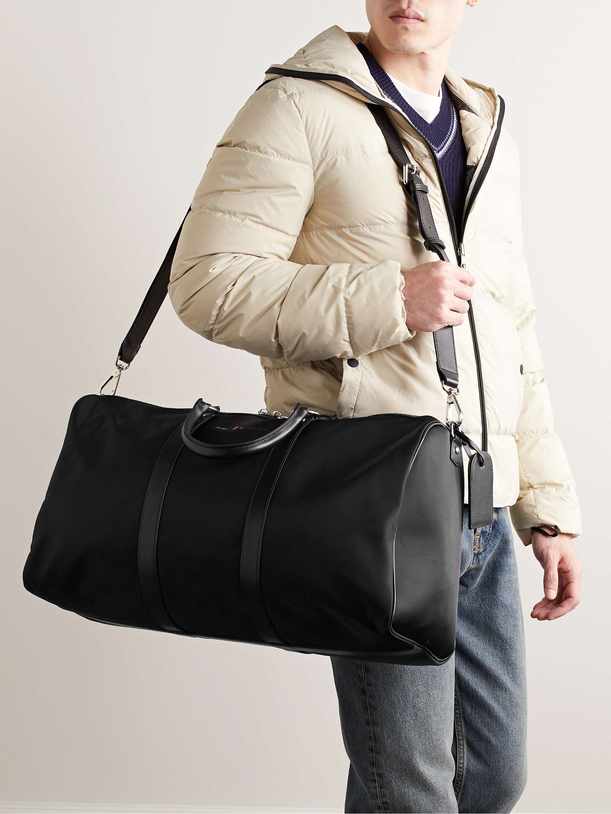 KITON Logo-Print Leather-Trimmed Nylon Holdall