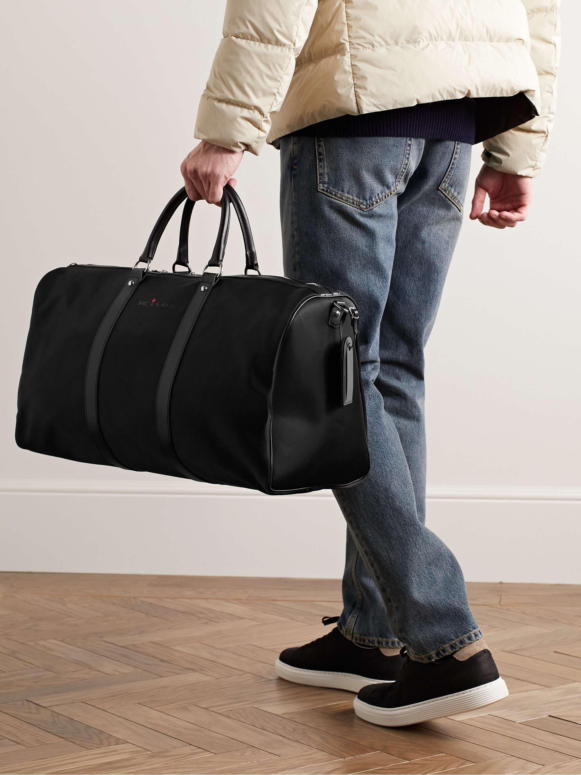 KITON Logo-Print Leather-Trimmed Nylon Holdall