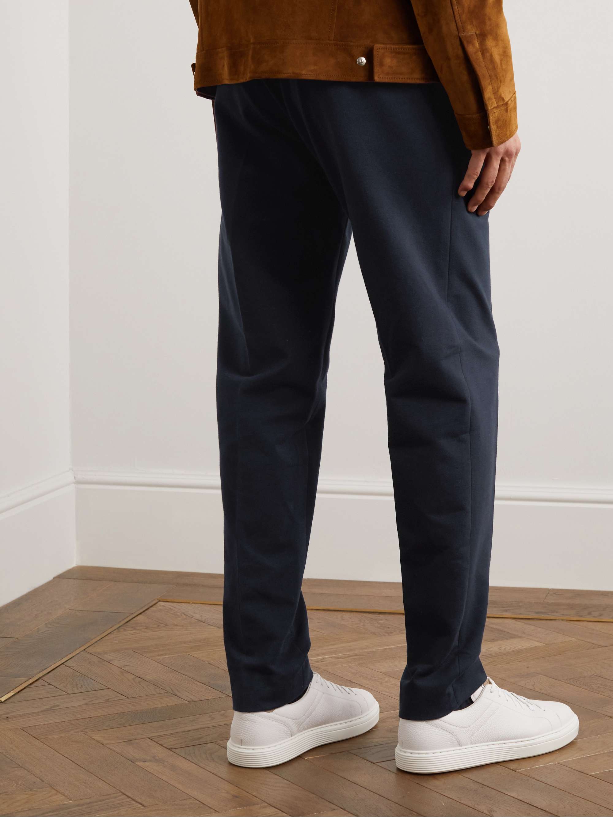 KITON Straight-Leg Pleated Cotton-Blend Jersey Trousers