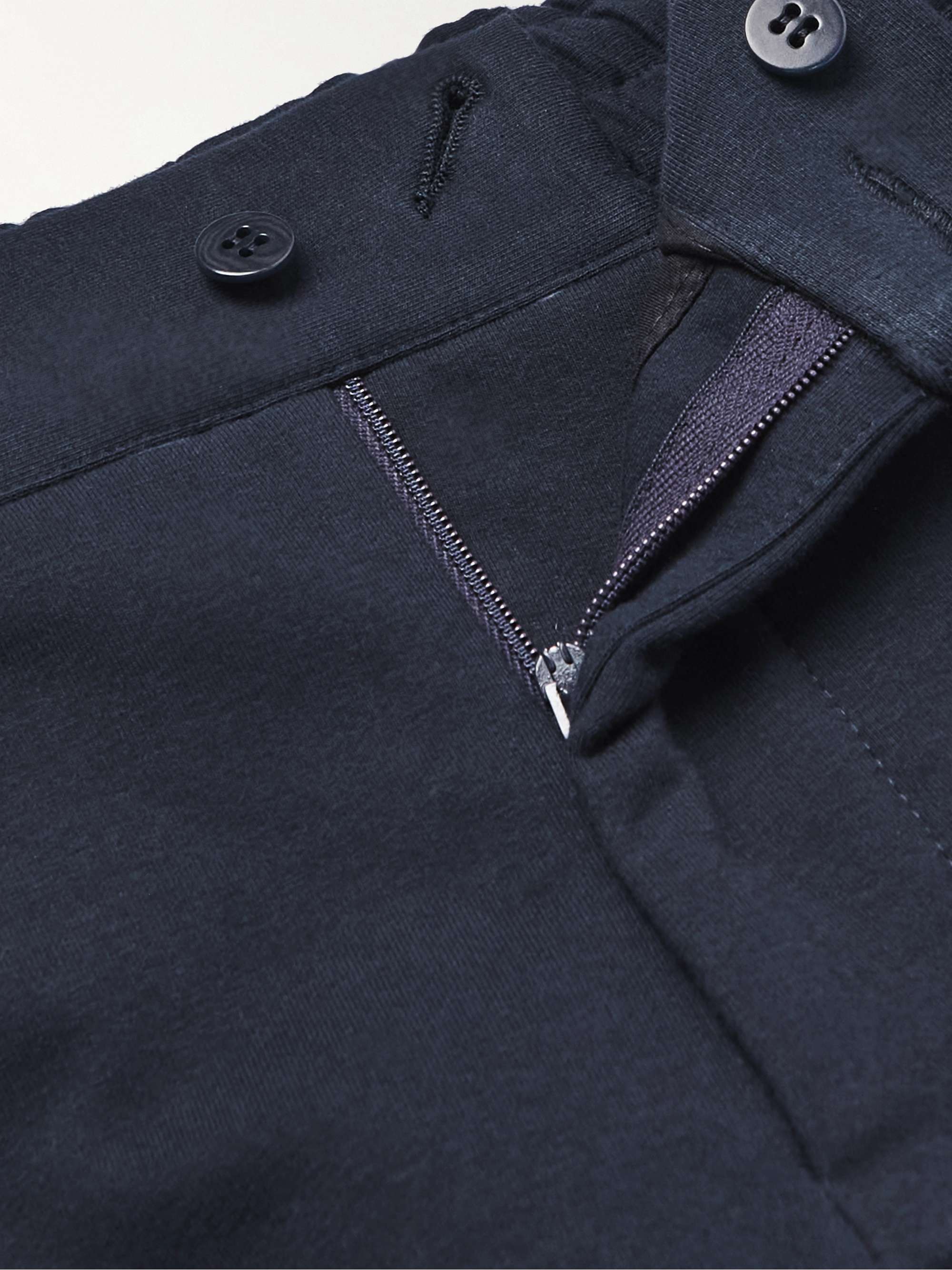 KITON Straight-Leg Pleated Cotton-Blend Jersey Trousers