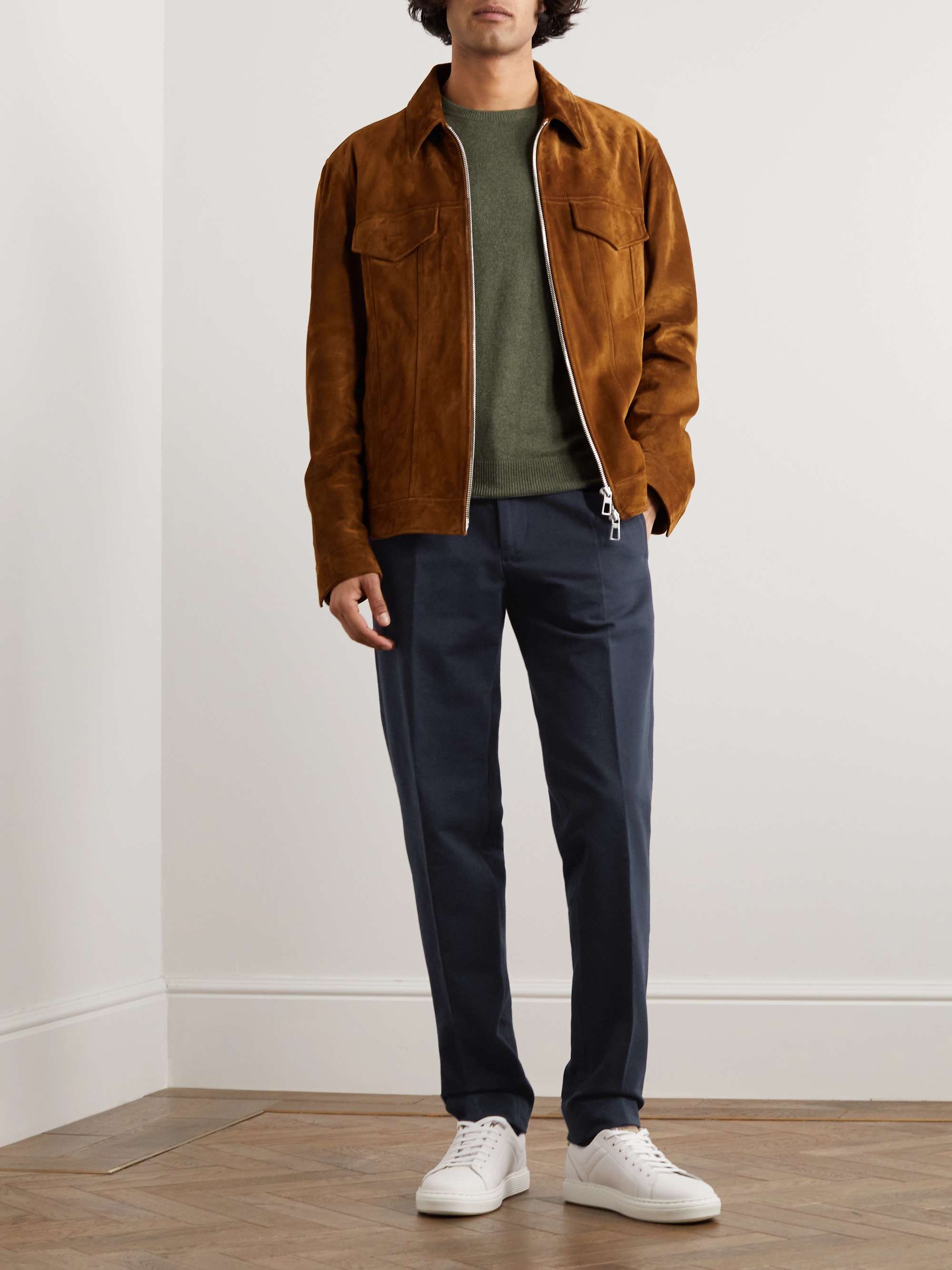 KITON Straight-Leg Pleated Cotton-Blend Jersey Trousers
