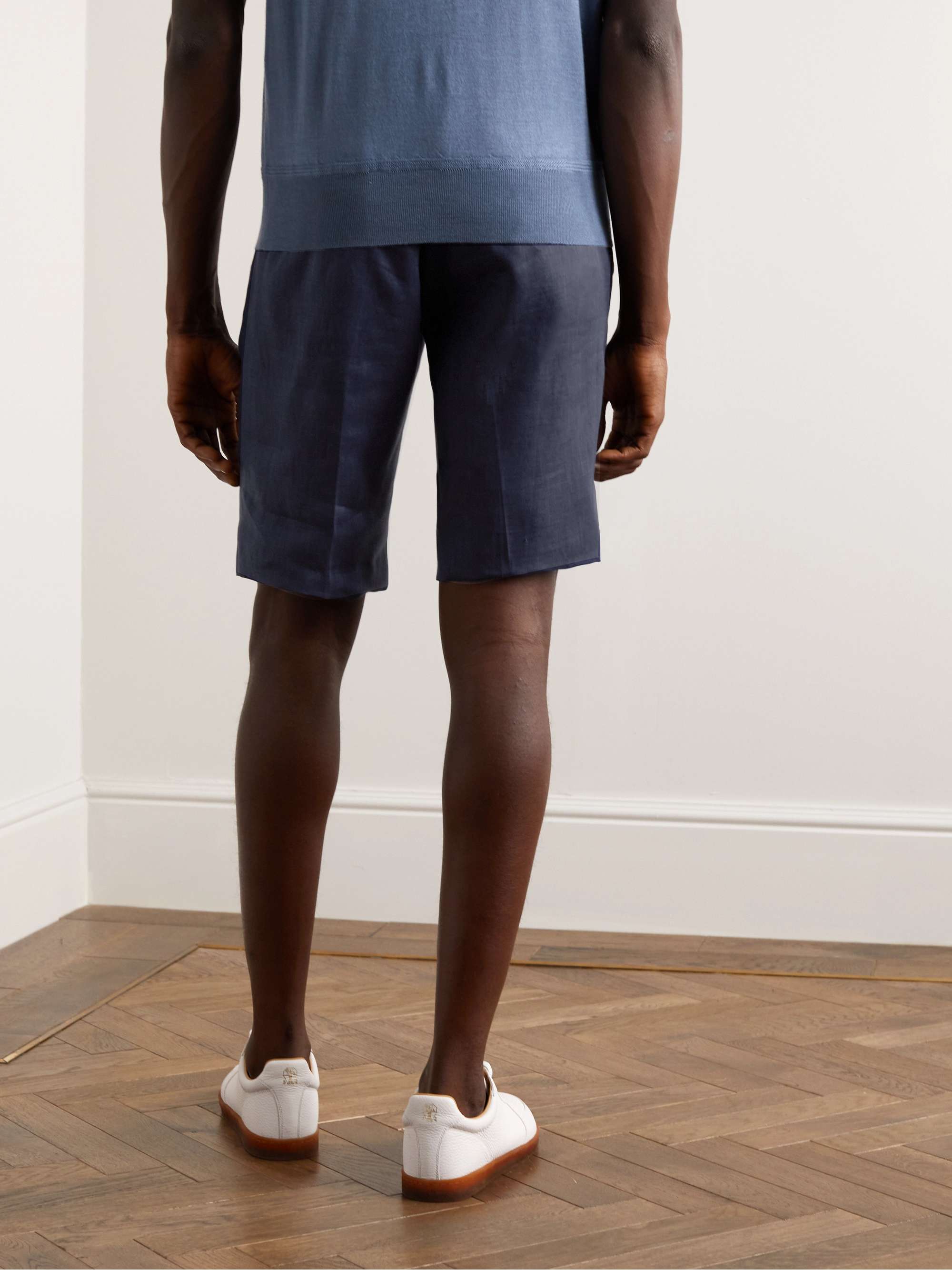 KITON Straight-Leg Pleated Linen Drawstring Shorts