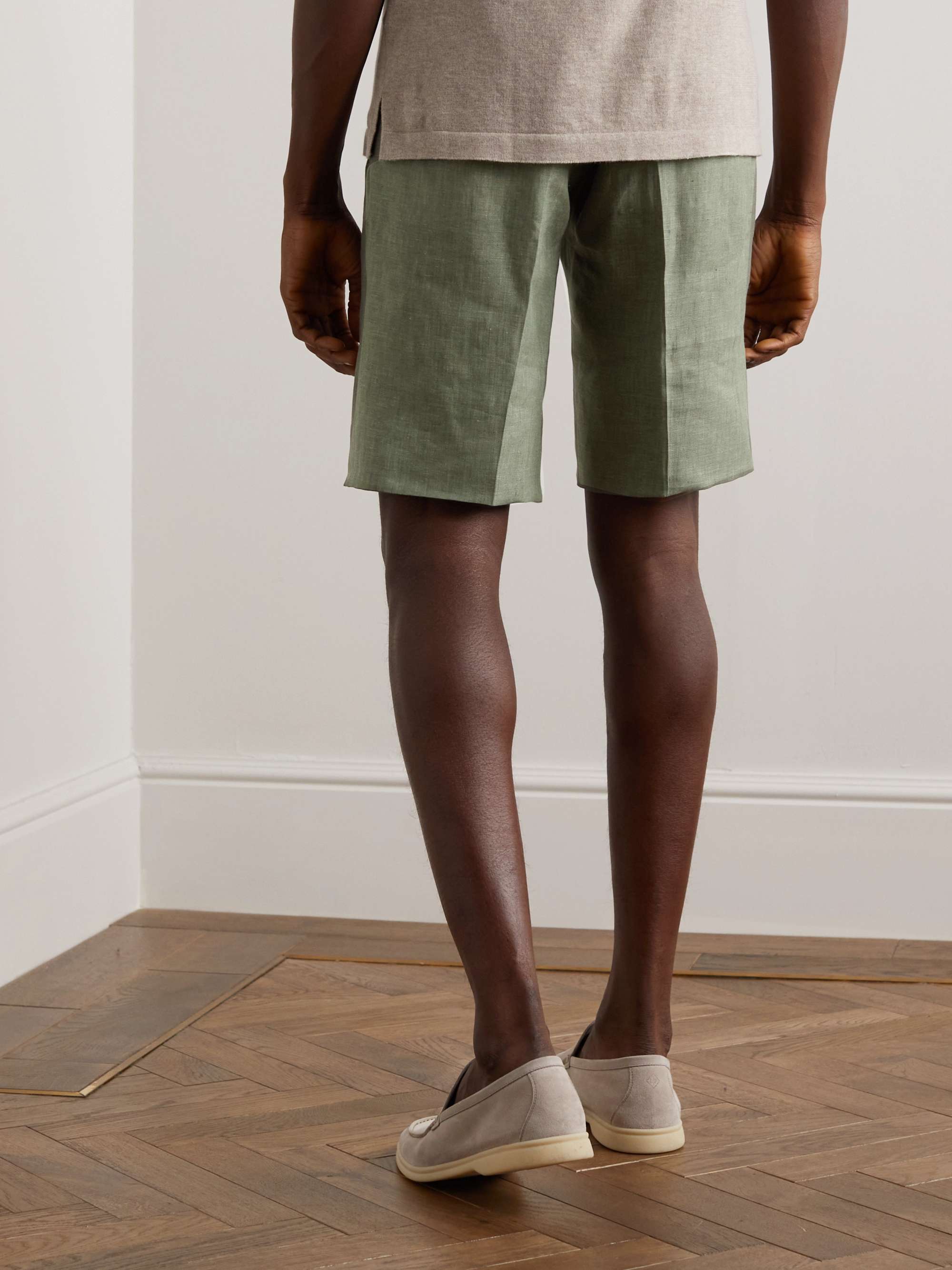 KITON Straight-Leg Pleated Linen Drawstring Shorts