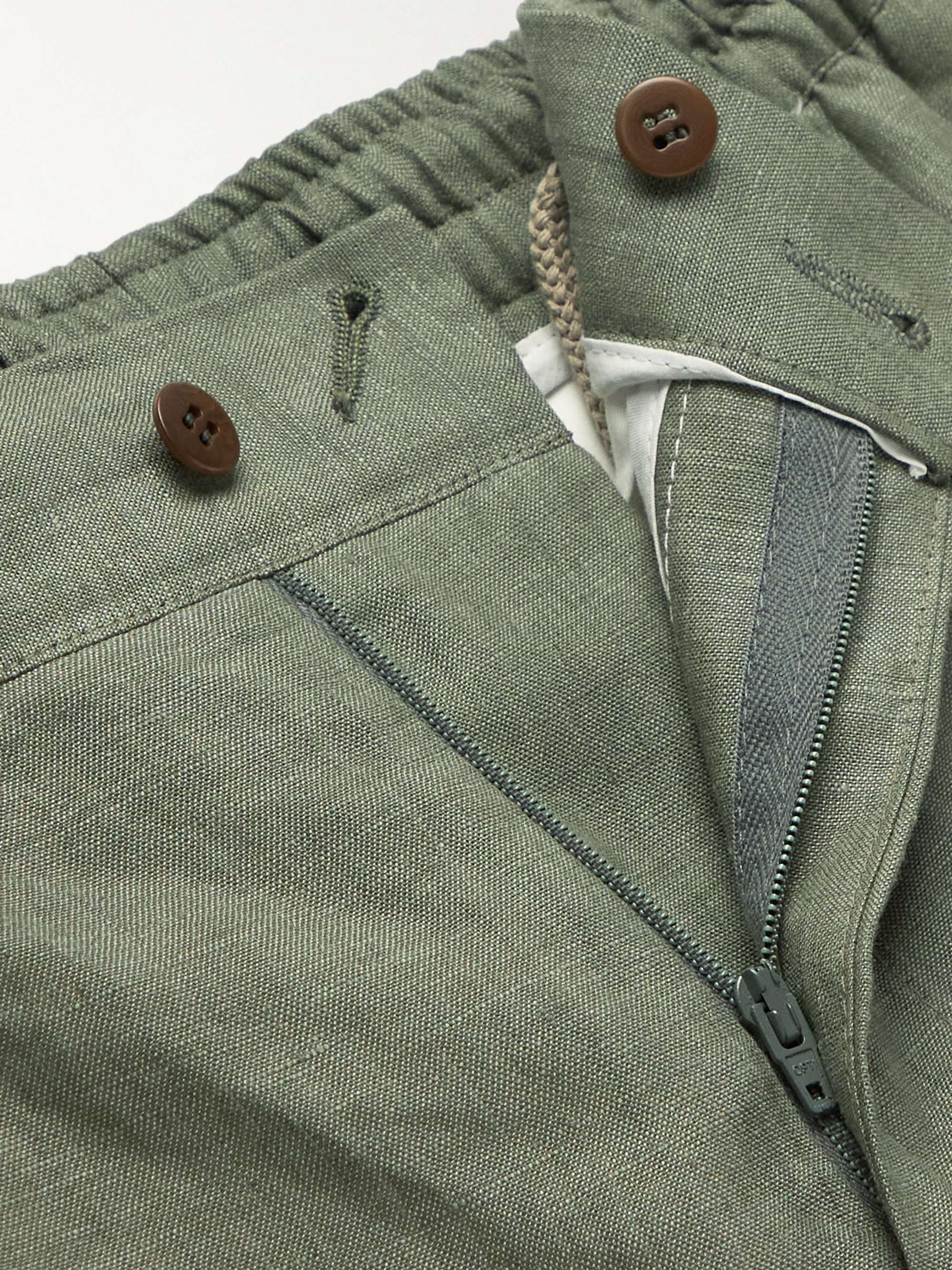 KITON Straight-Leg Pleated Linen Drawstring Shorts