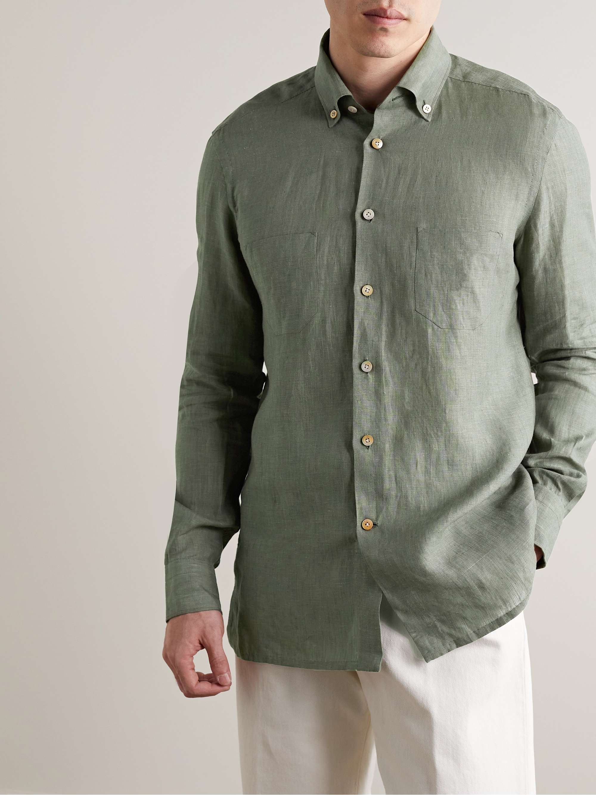 KITON ButtonDown Collar Linen Shirt for Men MR PORTER