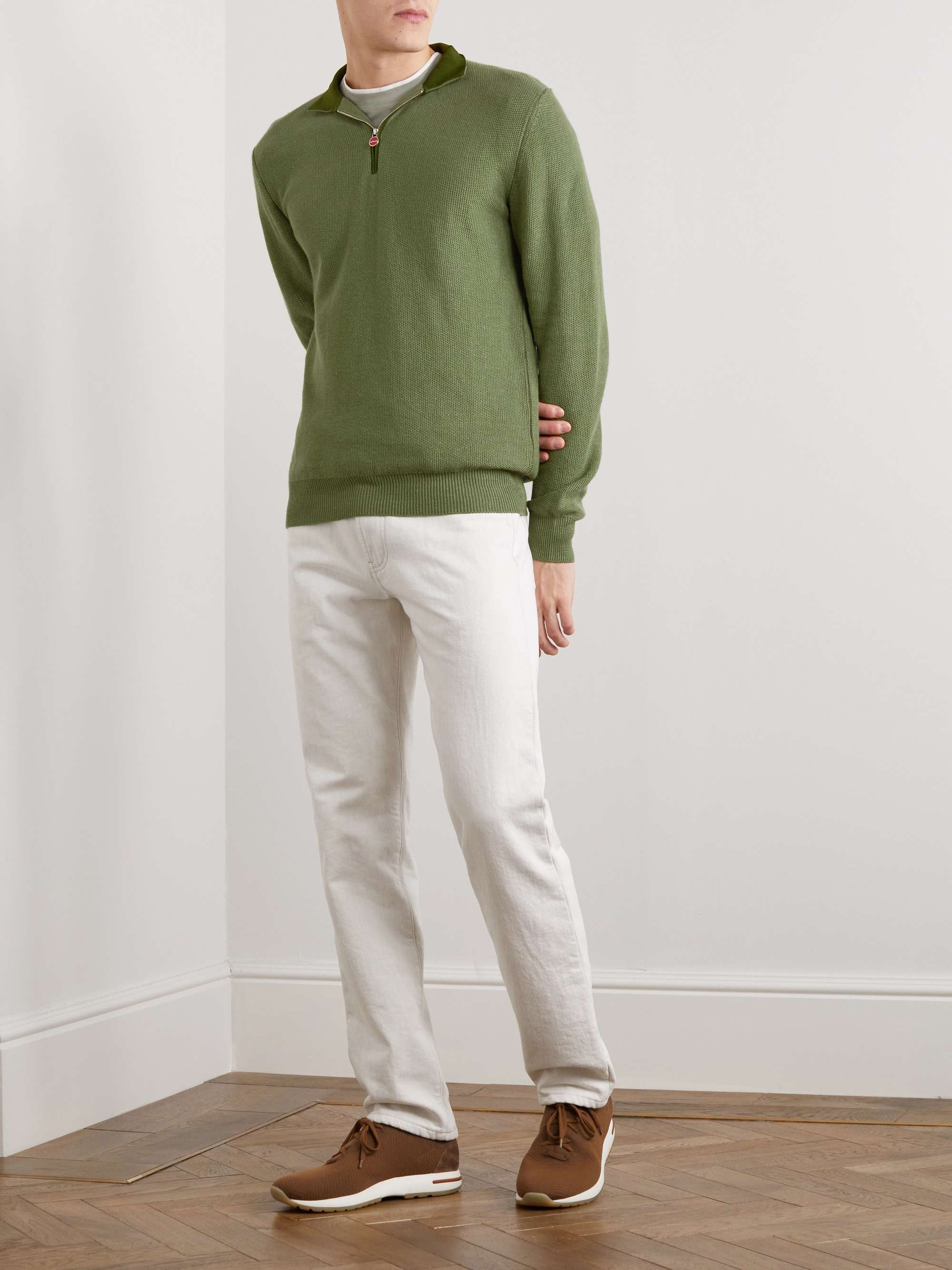 KITON Honeycomb-Knit Linen and Cashmere-Blend Half-Zip Sweater for Men | MR  PORTER