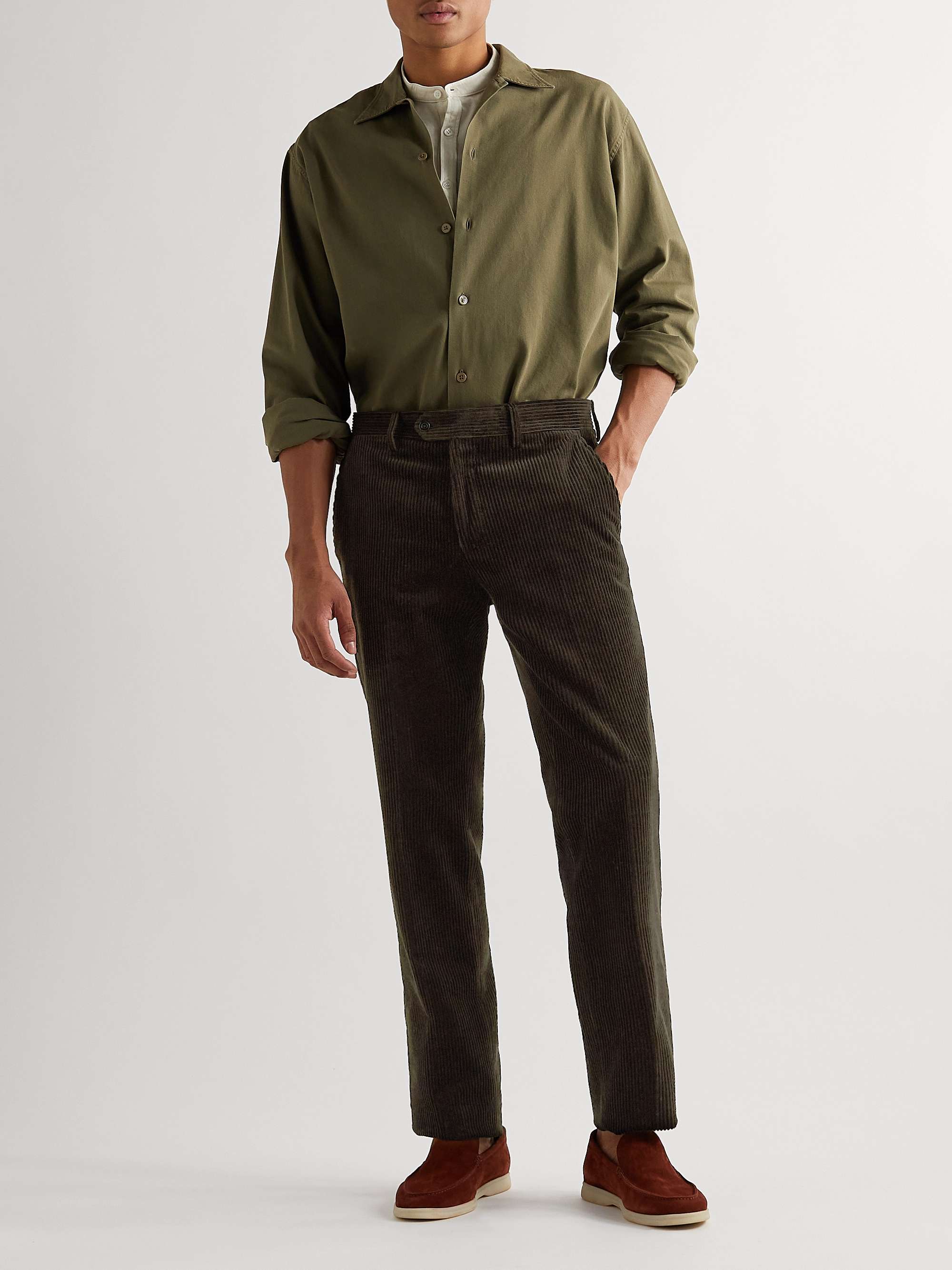 RUBINACCI Modluca Straight-Leg Pleated Cotton-Corduroy Trousers
