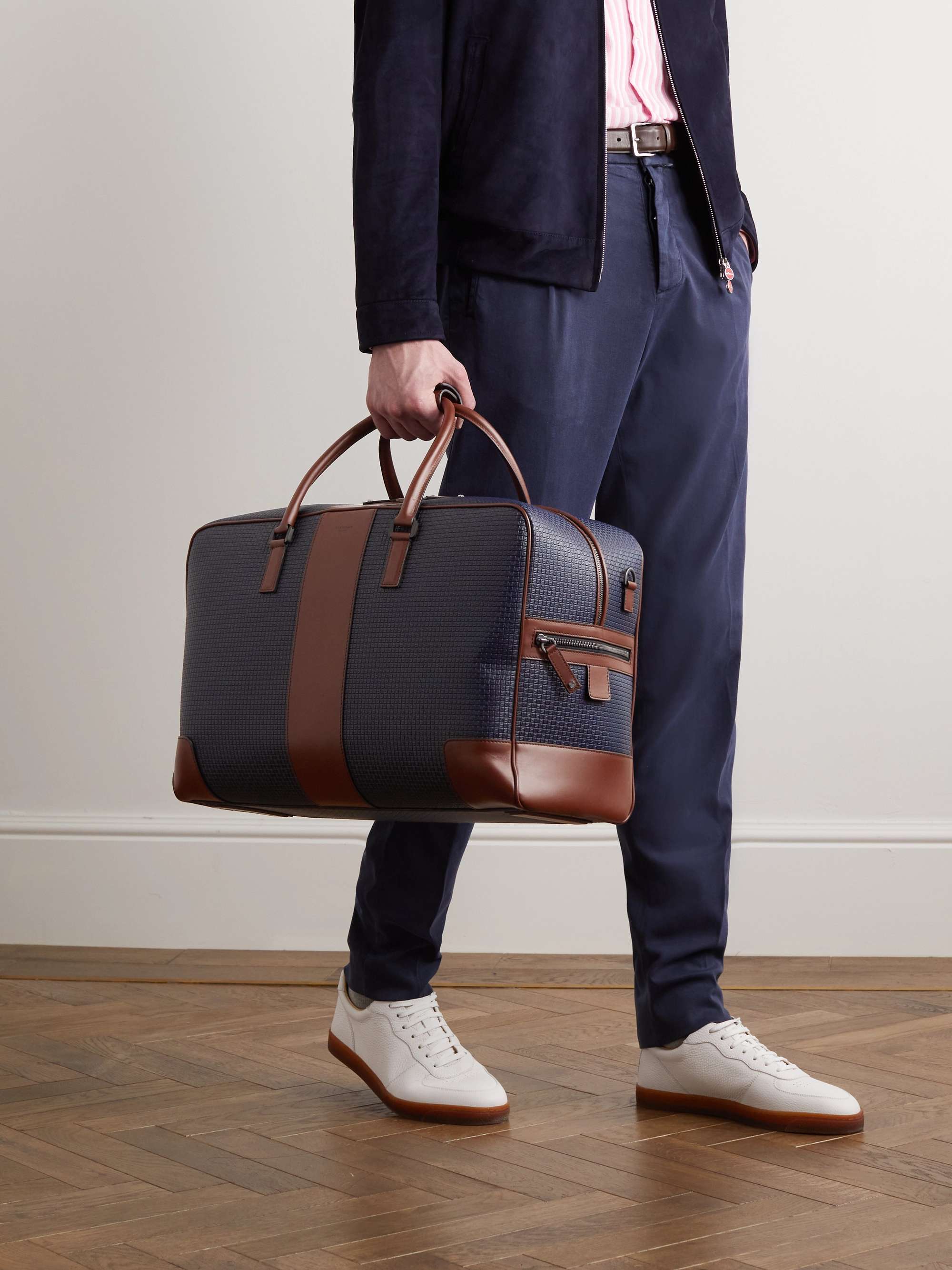 SERAPIAN Leather-Trimmed Coated-Canvas Weekend Bag
